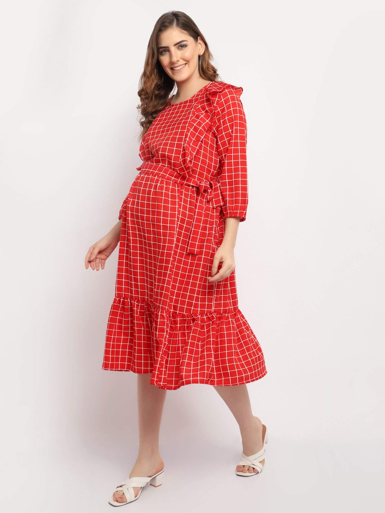 Moms Maternity Red Chequered Dress