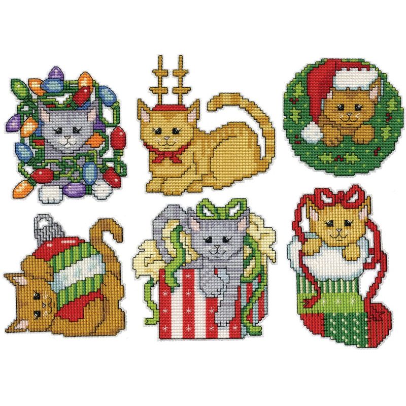 Design Works Plastic Canvas Ornament Kit 3"X3.5" Set Of 6-Christmas Kittens (14 Count)