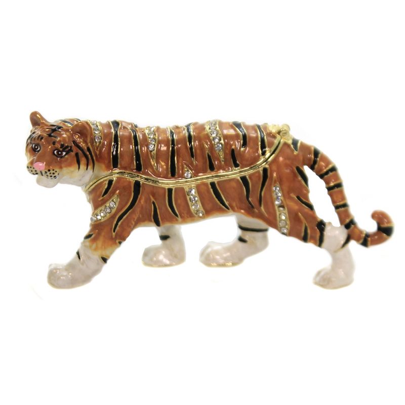 Hinged Trinket Box 2.0" Tiger Enamel Hinge Box Crystal Enamel  -  Decorative Figurines