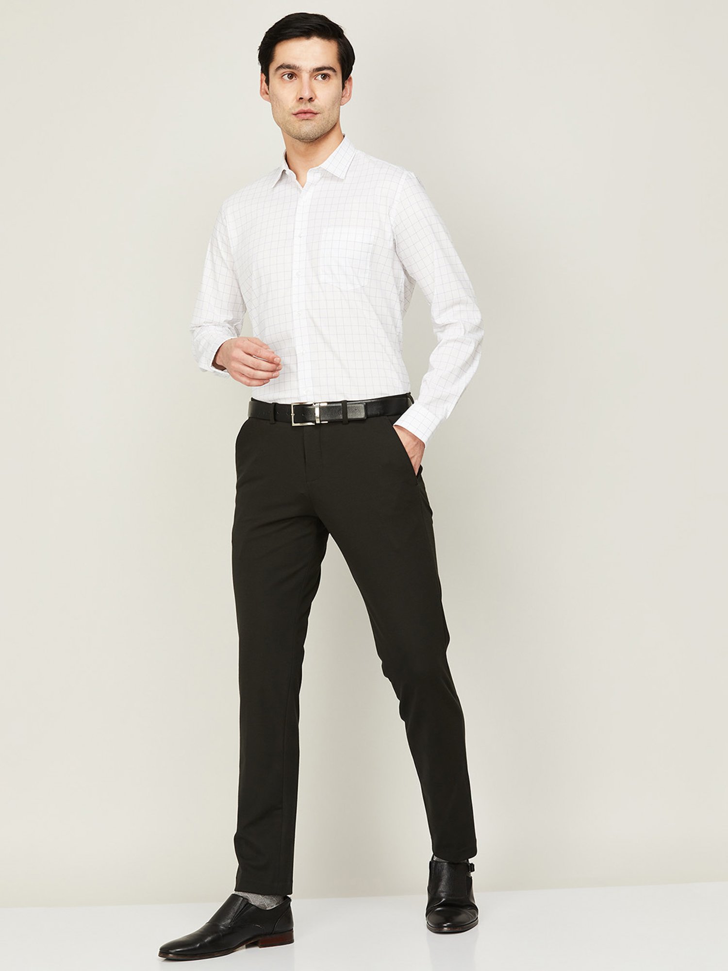 Code by Lifestyle Dark Green Regular Fit Flat Front Trousers