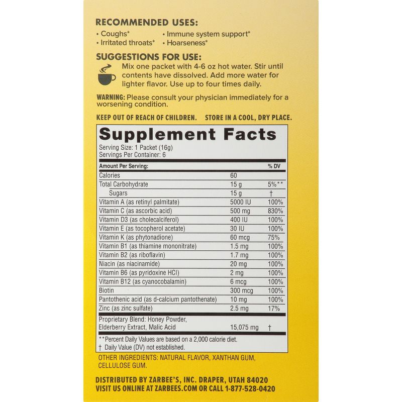 Zarbee's Naturals Cough & Throat Relief Daytime Drink Mix Powder - Natural Apple Spice - 6ct