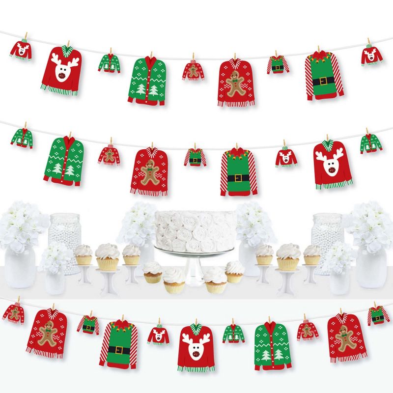 Big Dot of Happiness Ugly Sweater - Holiday and Christmas Party DIY Decorations - Clothespin Garland Banner - 44 Pieces