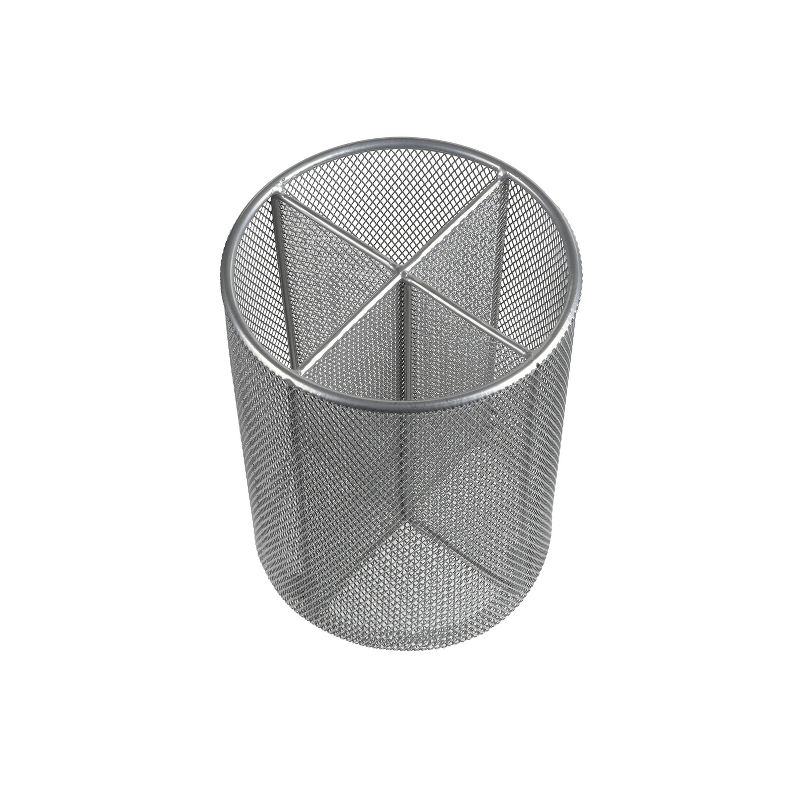 Design Ideas Four Compartments Utensil Cup - Kitchen Utensil Holder- Silver Mesh, 6" x 6" x 8"