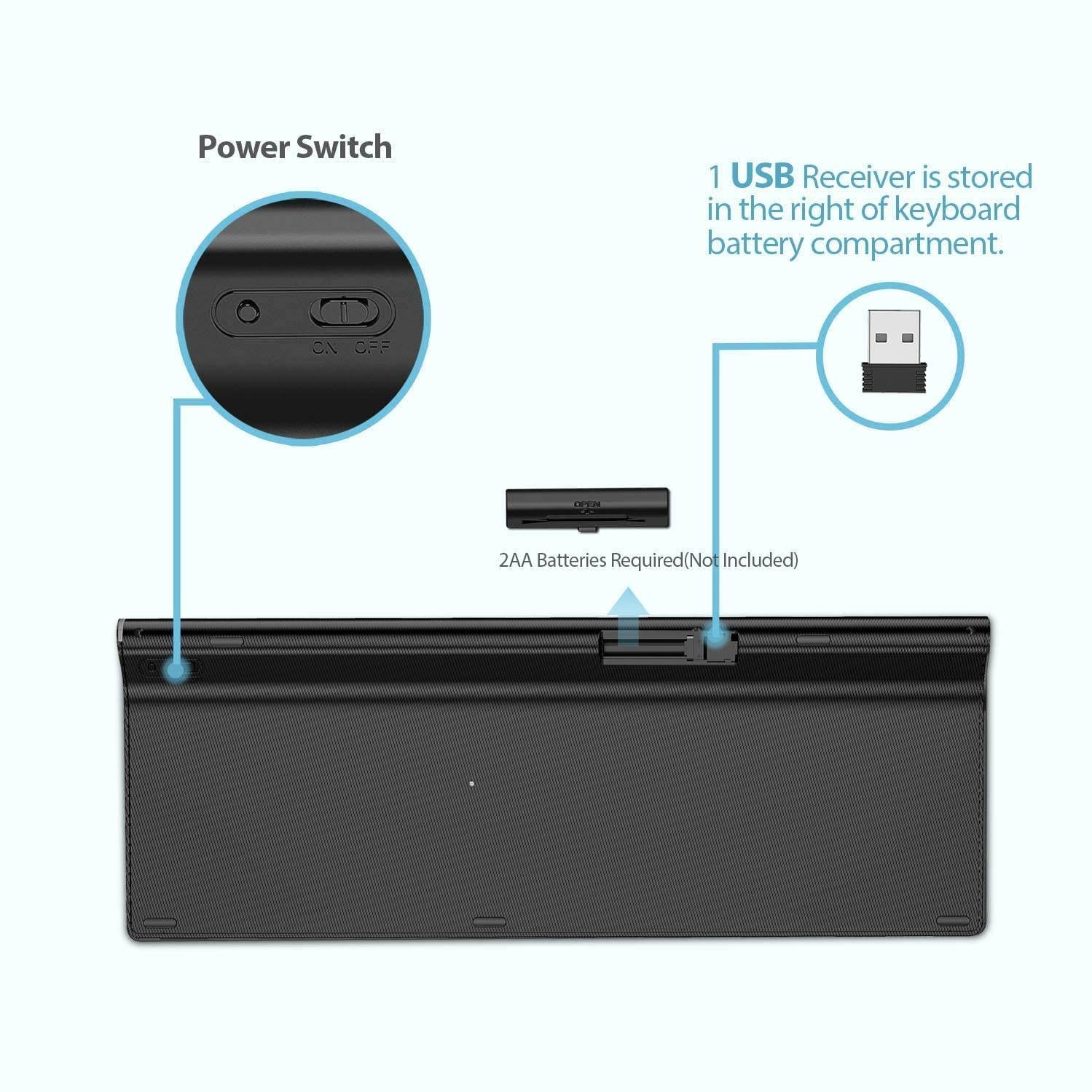 Wireless Keyboard J JOYACCESS 2.4G Slim and Compact Wireless Keyboard (Black and Grey)