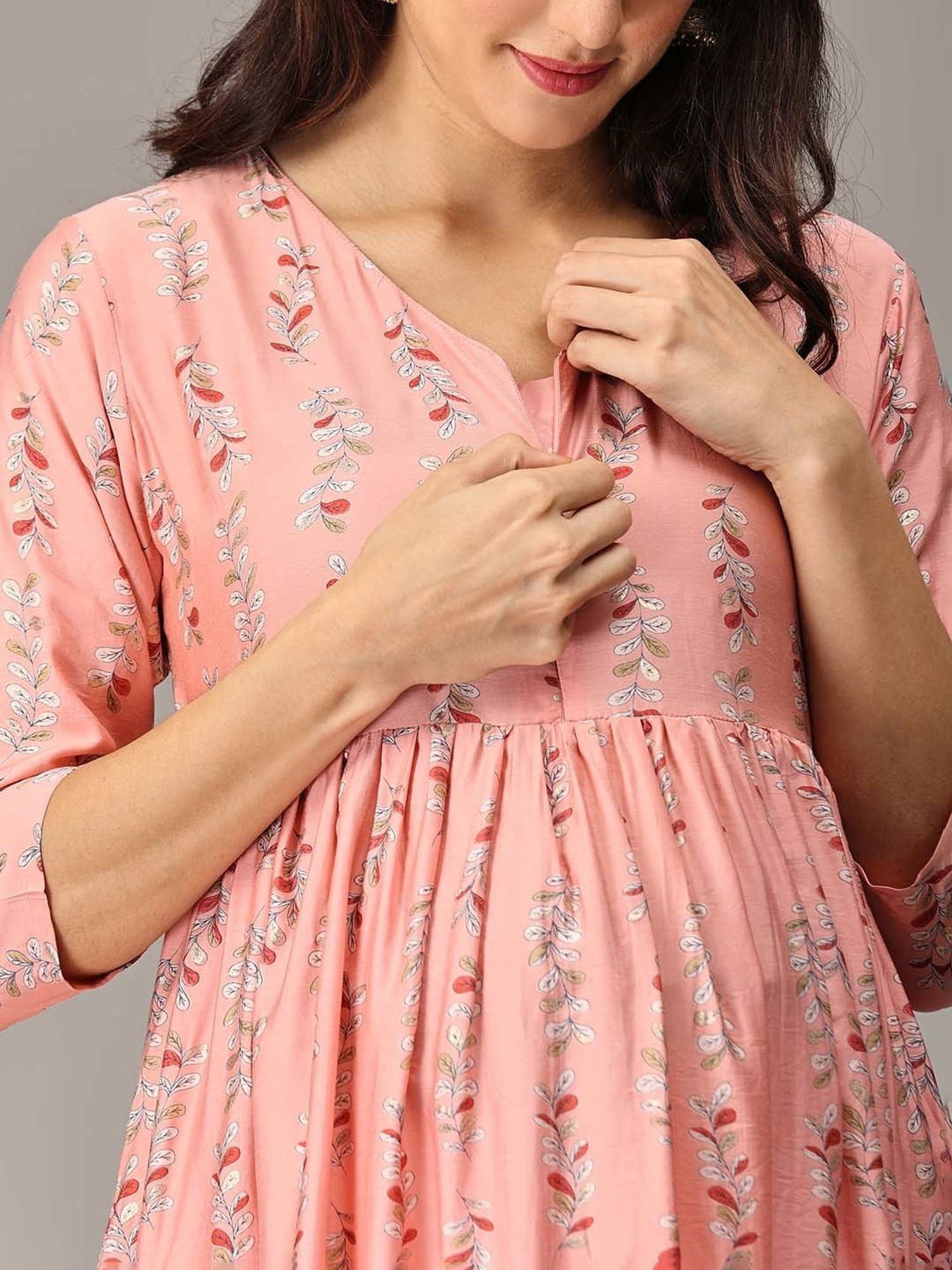 The Mom Store Peach Floral Print Maternity Kurta Pant Set