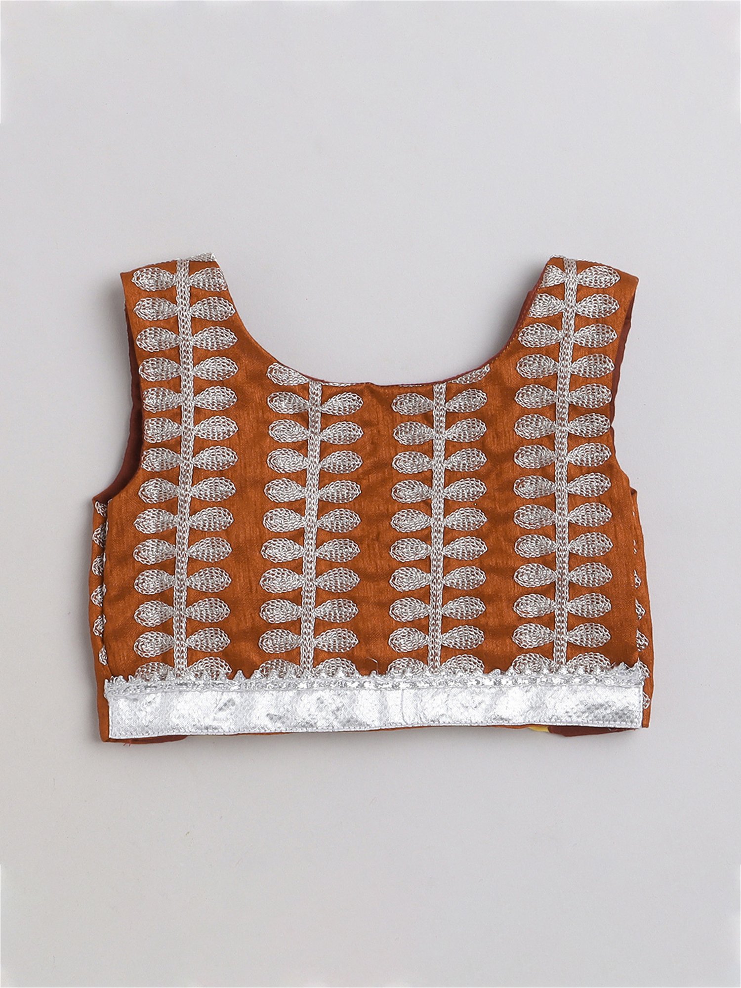 Many Frocks Kids Brown & Yellow Embellished Lehenga, Choli with Dupatta