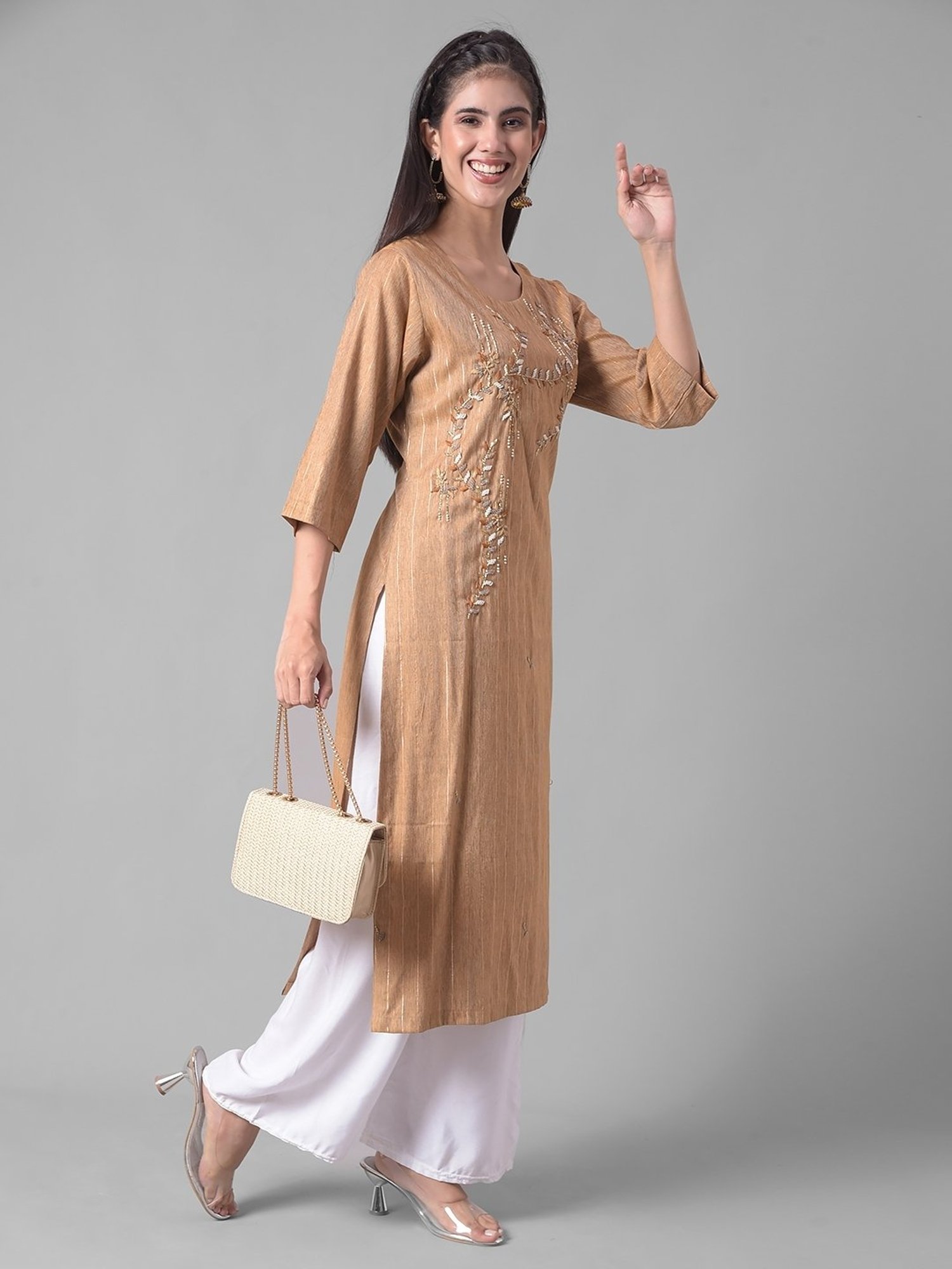 Dollar Missy Beige Embroidered Straight Kurta