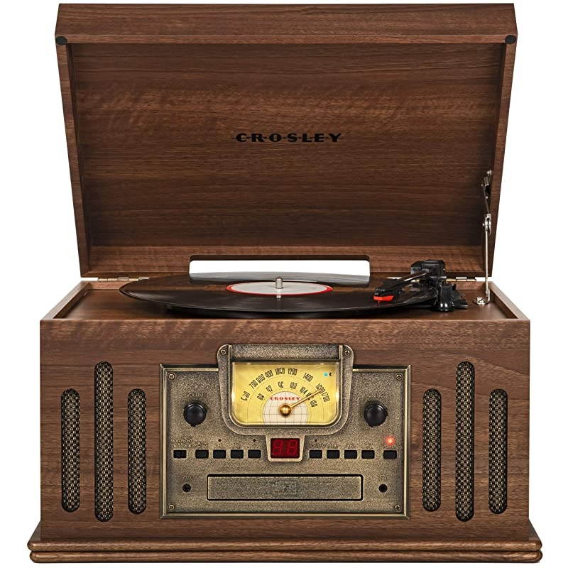 CR704BWA Musician 3Speed Turntable with Radio CDCassette Player Auxin and Bluetooth Walnut