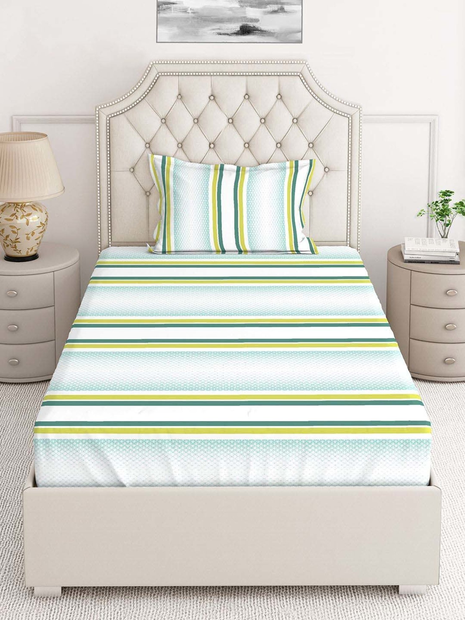 Layers Duracount Green Cotton Blend 225 TC Single Size Bed Sheet with Pillow Cover