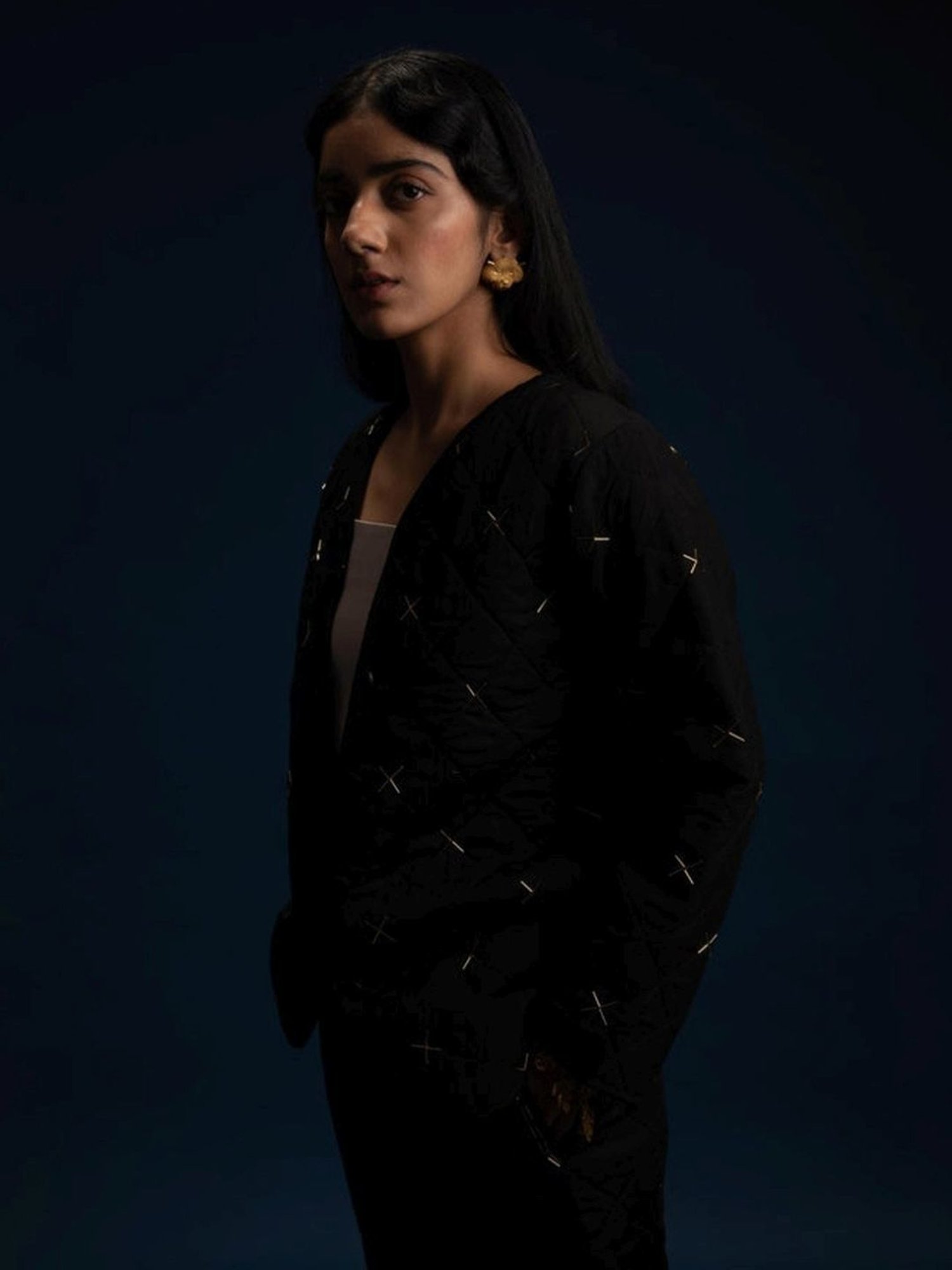 Khajoor Studio Black Fragments Dancing Stars Quilted Jacket