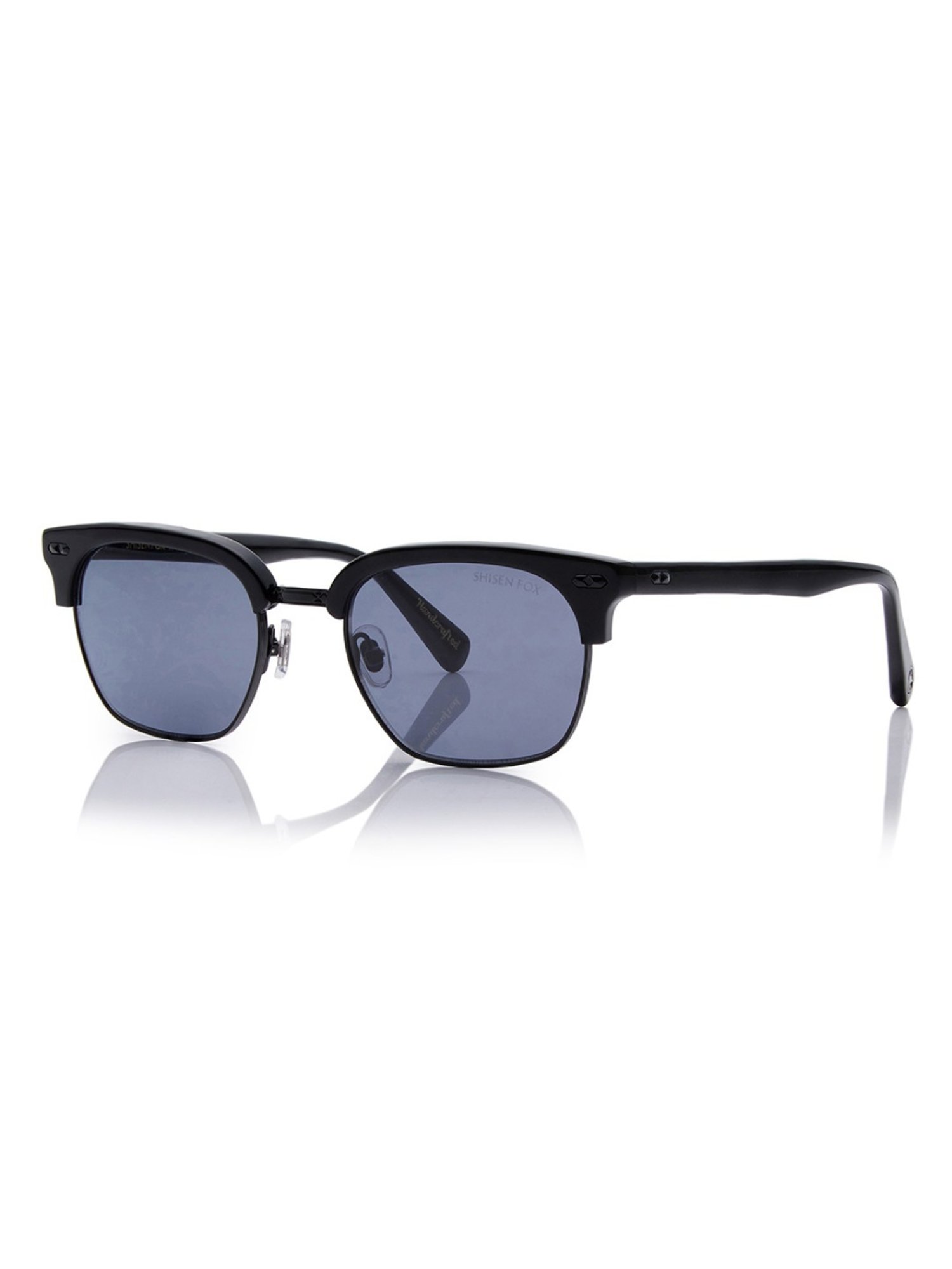 Shisen Fox Kurabu Piano Black Clubmaster Unisex UV Protection Sunglasses -53 mm