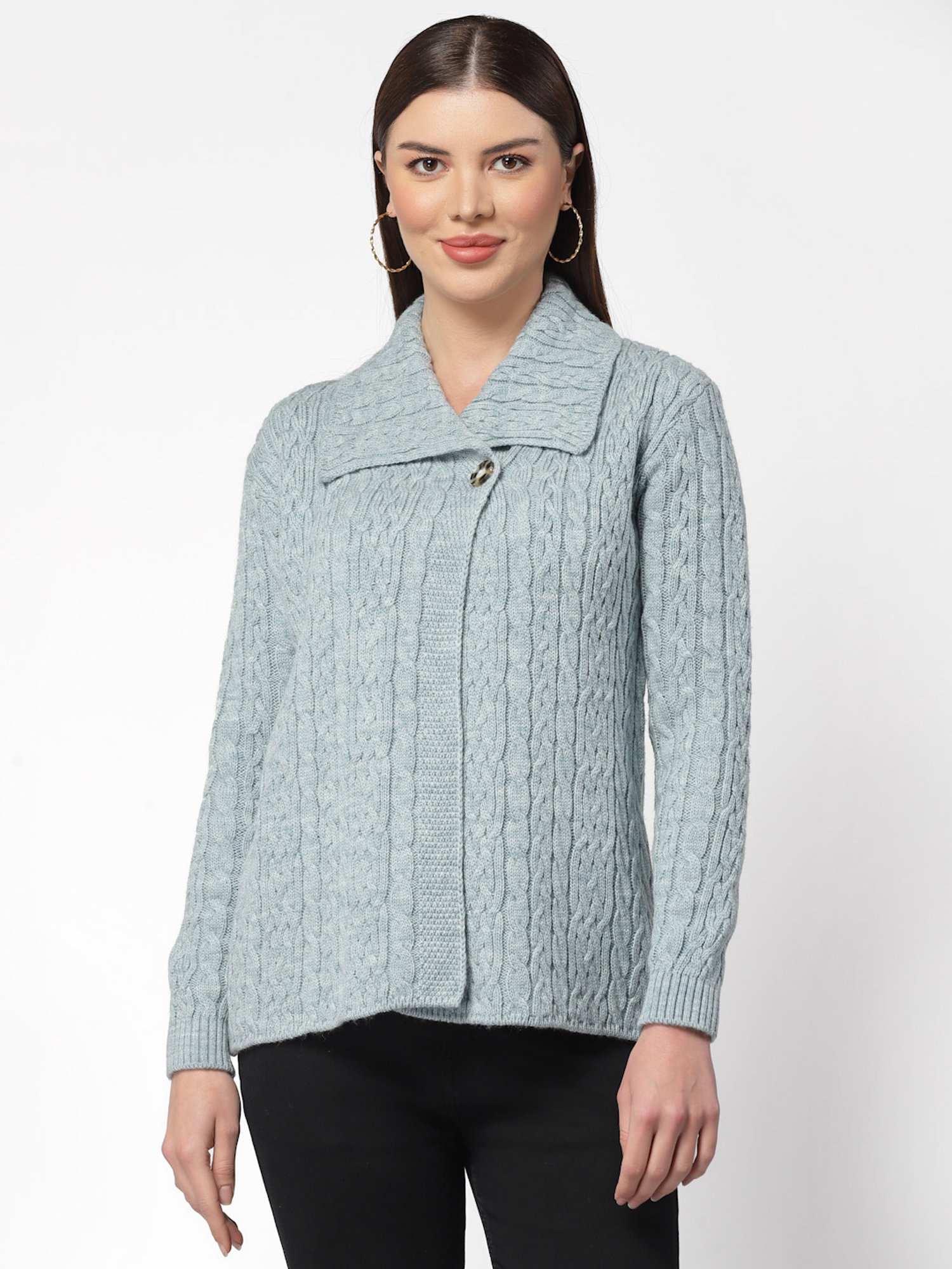 Kalt Light Blue Self Design Sweater