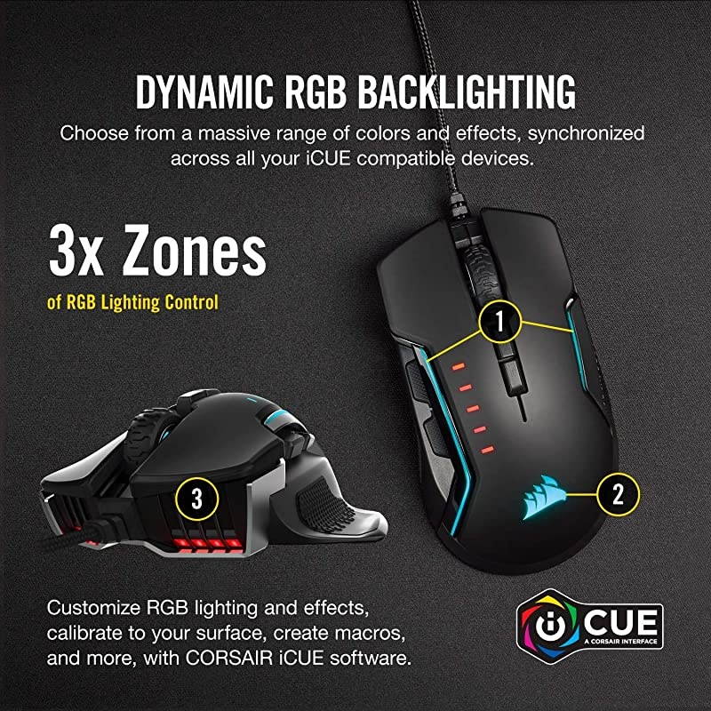 Glaive PRO RGB, Optical Gaming Mouse (18,000 DPI Optical Sensor, Interchangeable Grips, 3-Zone RGB Multi-Colour Backlighting, 7 Programmable Buttons), Aluminum