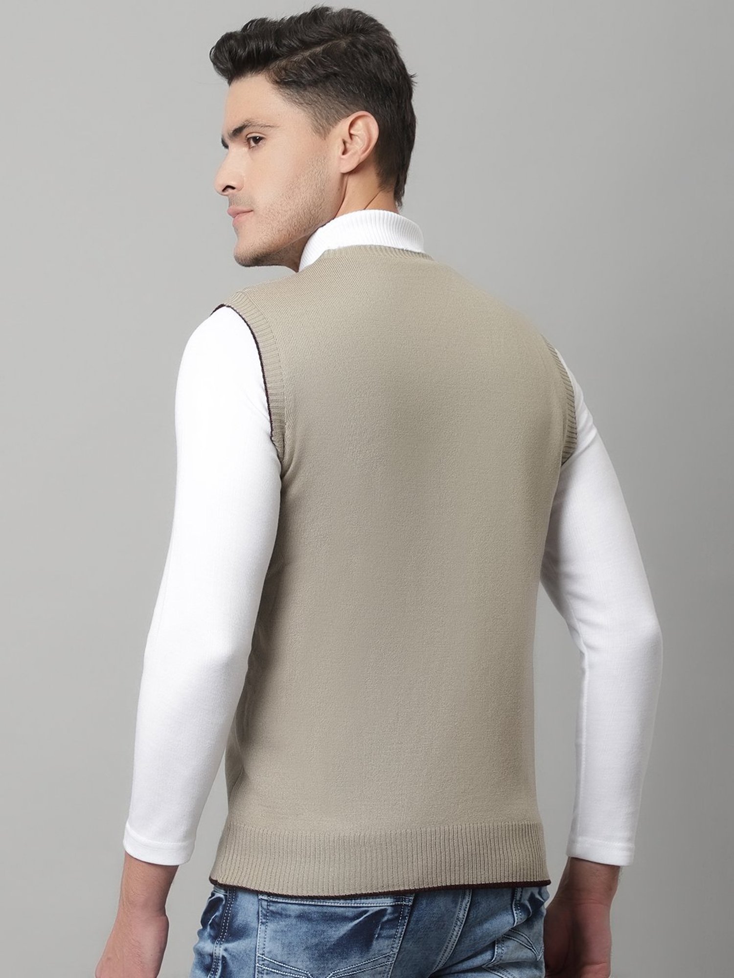 Cantabil Wine Regular Fit V Neck Reversible Sweater