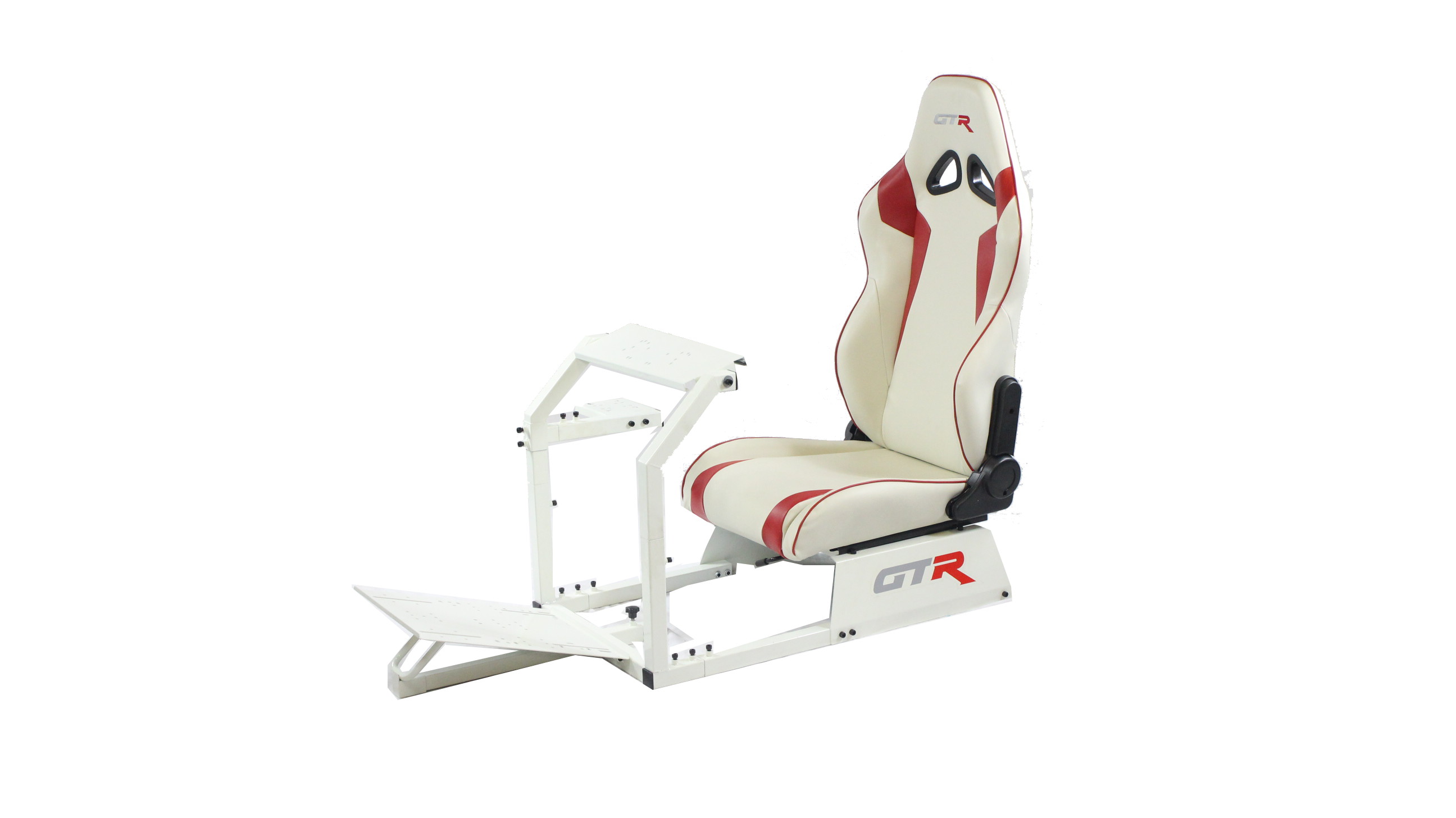 GTR Simulator GTA-WHT-S105LBK GTA Model Racing Simulator White Frame with Black Real Racing Seat, Driving Simulator Cockpit Gaming Chair with Gear Shifter Mount