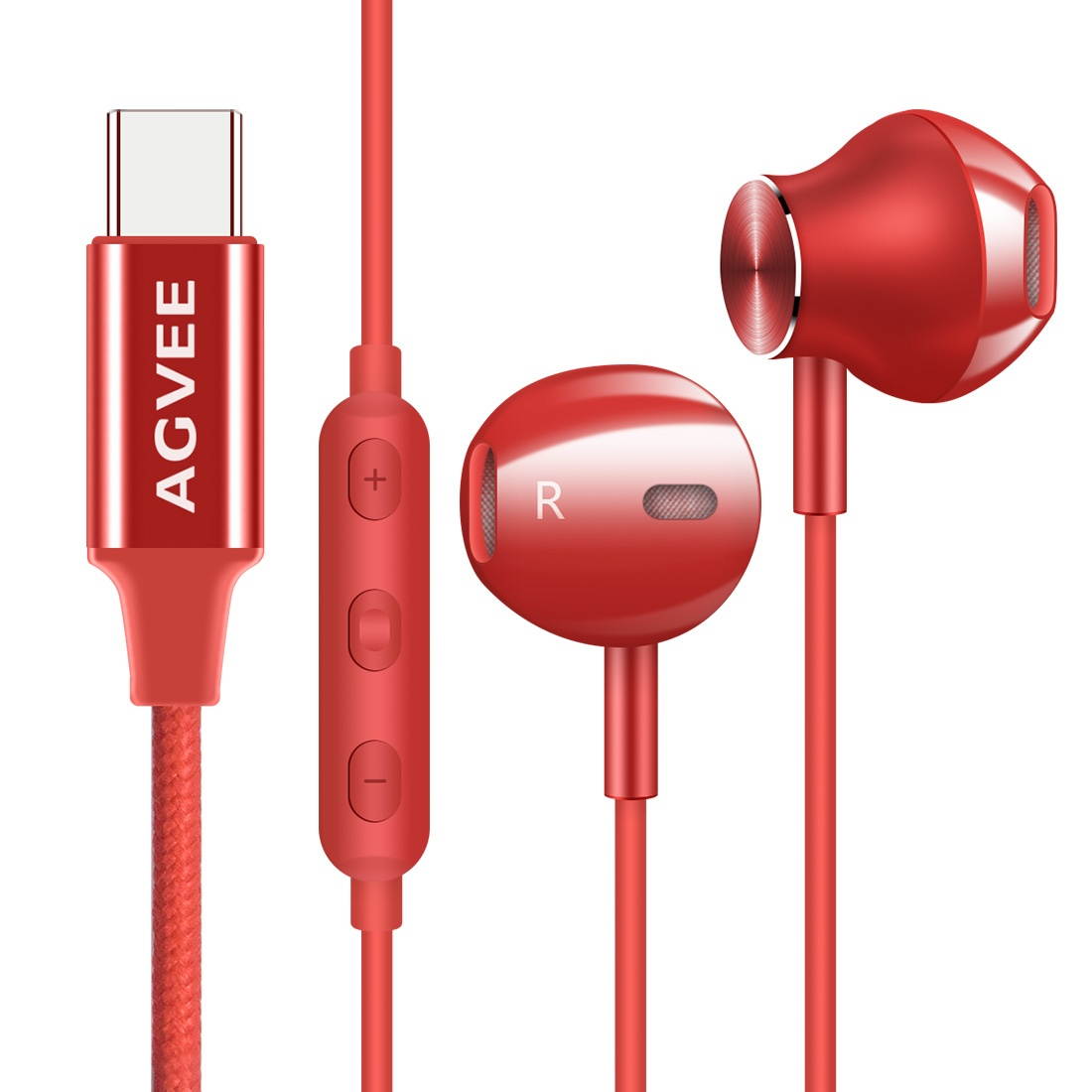 AGVEE 32Bit 384Khz Digital USB-C Headphones, Type-C Earbuds Active Noise Cancelling in-Ear Wired Earphone with Mic for Samsung S21 S20, Note 20 10, iPad Pro 2020 2018, Pixel 5 4 3 2 XL, Red