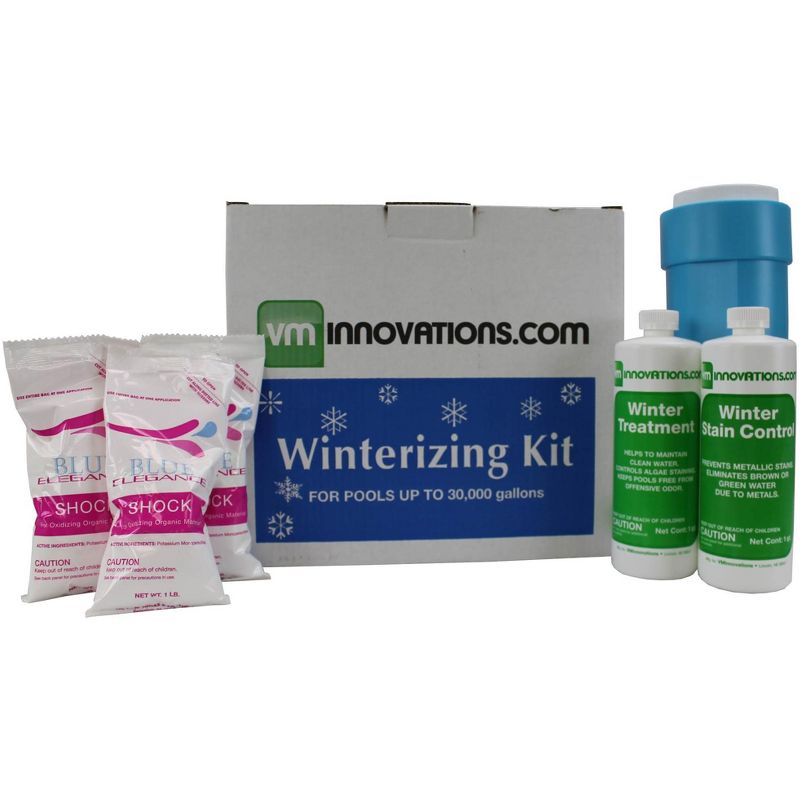 Swimline 30' Round Pool Cover + 3) 4' x 4' Air Closing Pillows + Winterizing Kit