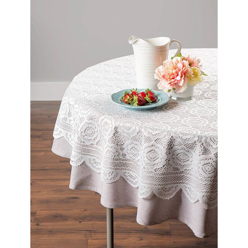 White Lace Floral Polyester Tablecloth (63"Round) - Design Imports