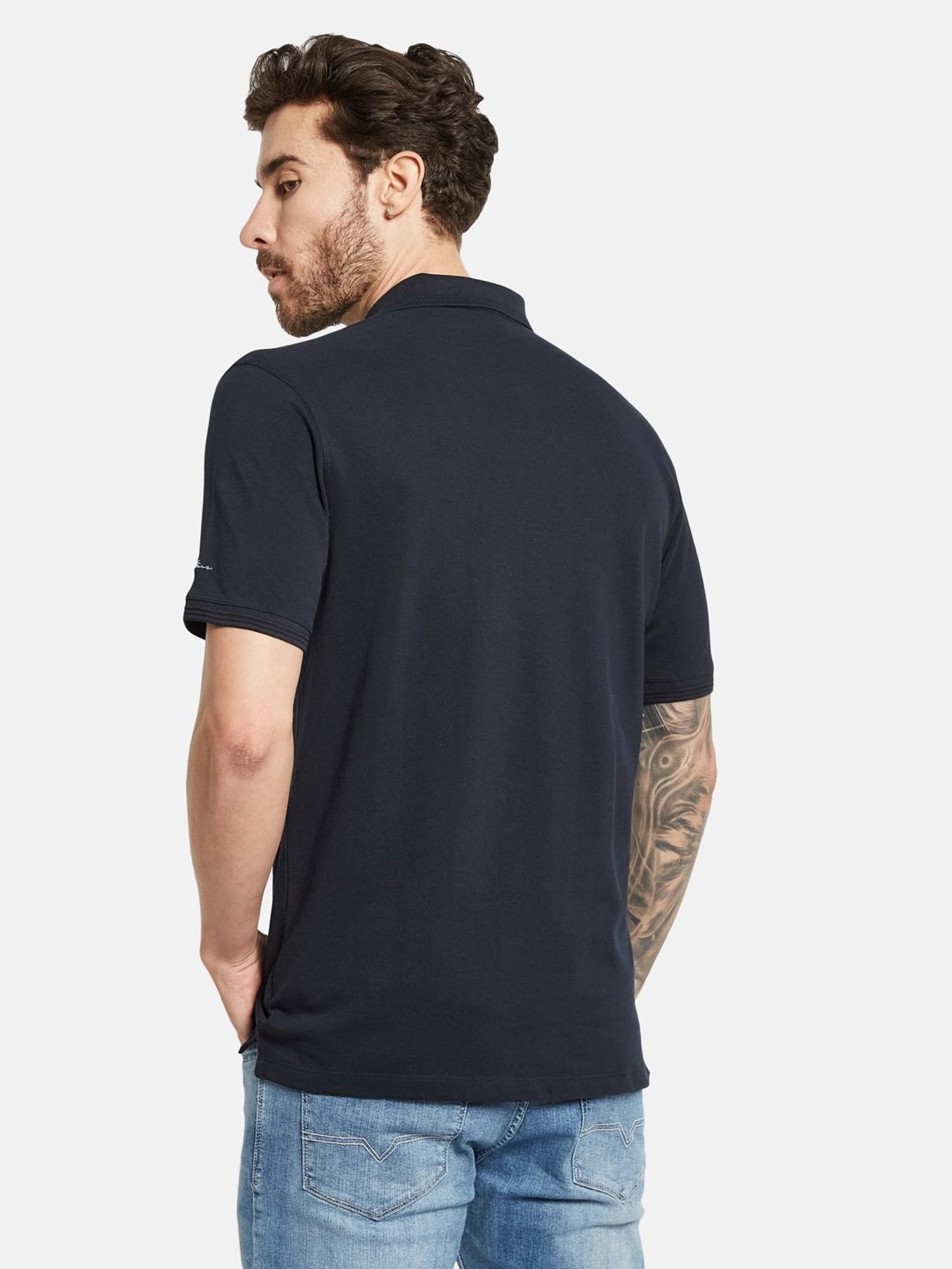 Octave Light Navy Cotton Regular Fit Polo T-Shirt