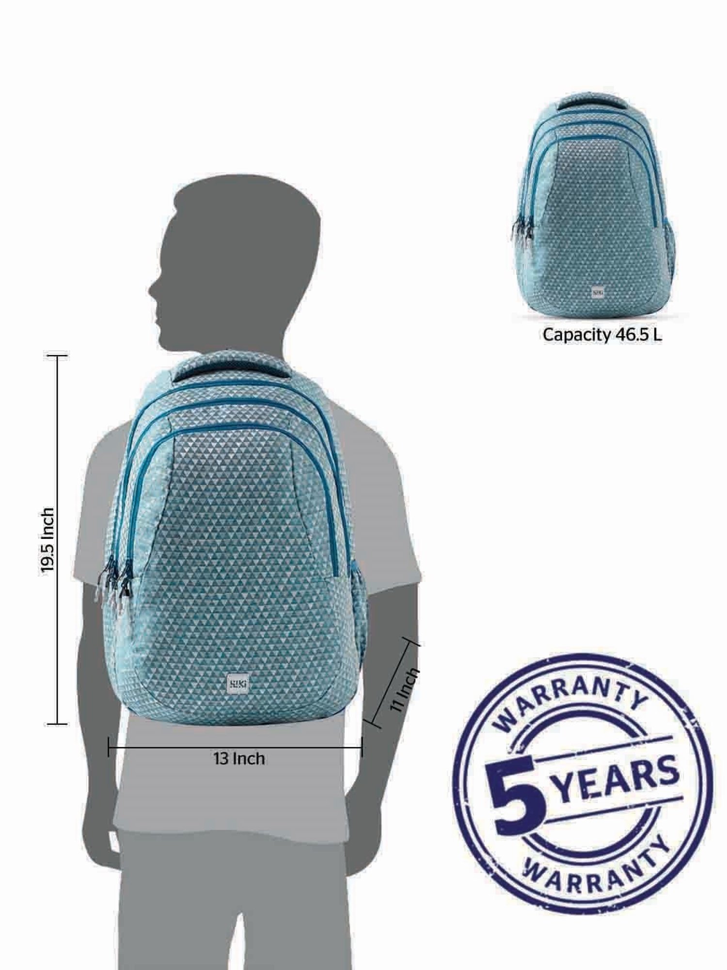 Wiki Back to School 6 Blue Polyester Printed Backpack - 47 Ltrs