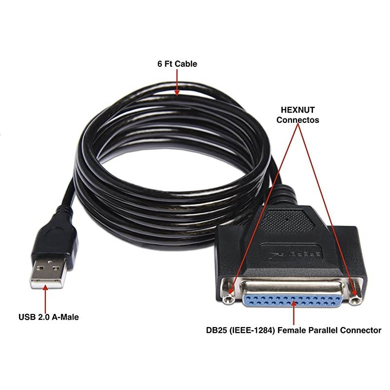 25Ft 25 Feet DB25 Male to Female MF Extension Parallel Cable UL Certified