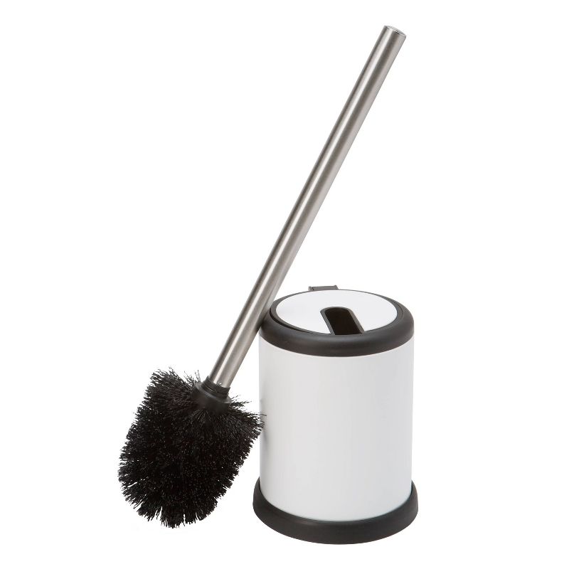 Self Closing Lid Toilet Brush and Holder White - Bath Bliss