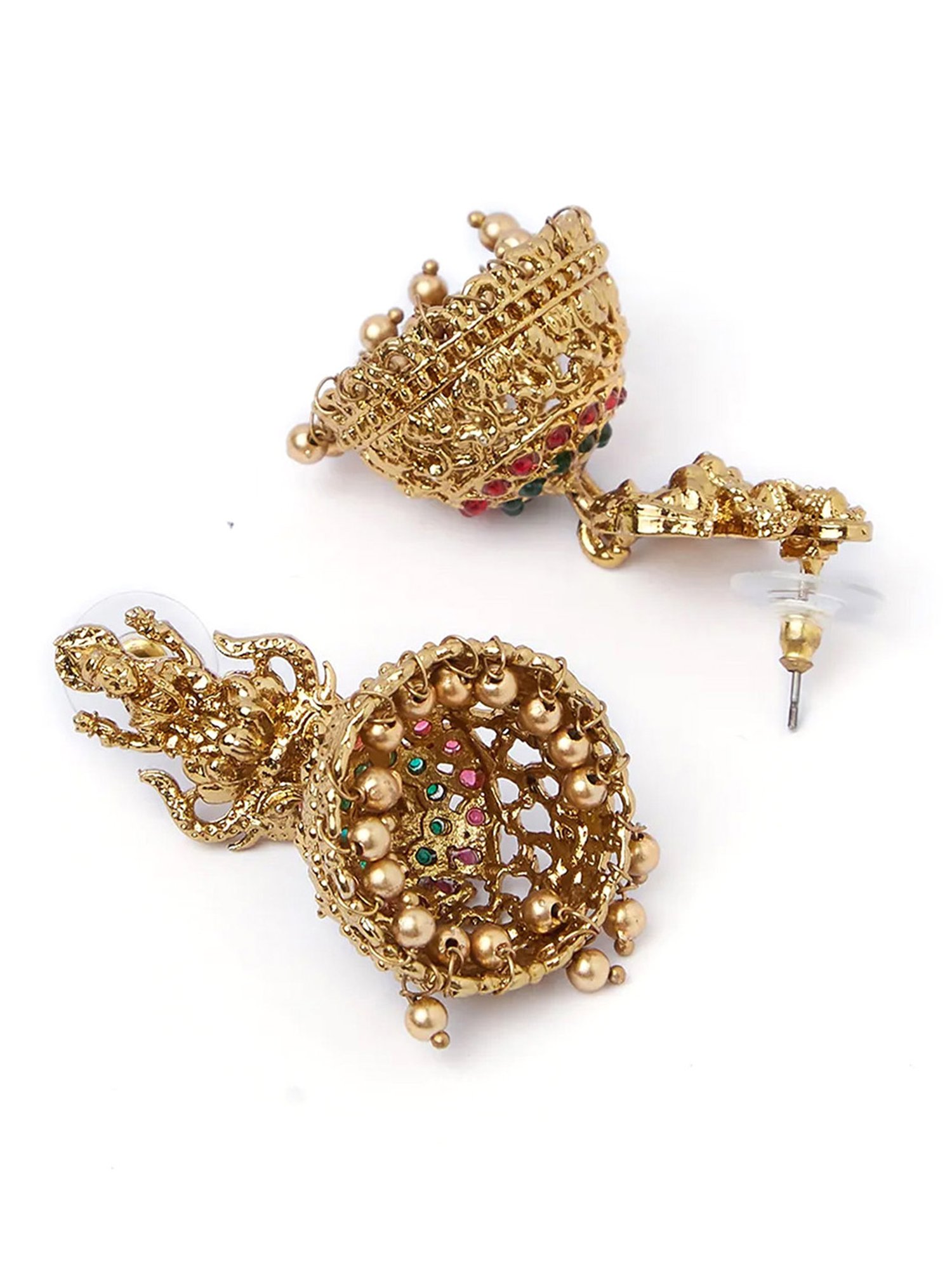 Fida Lakshmi Temple Stone Red and Golden Jhumki