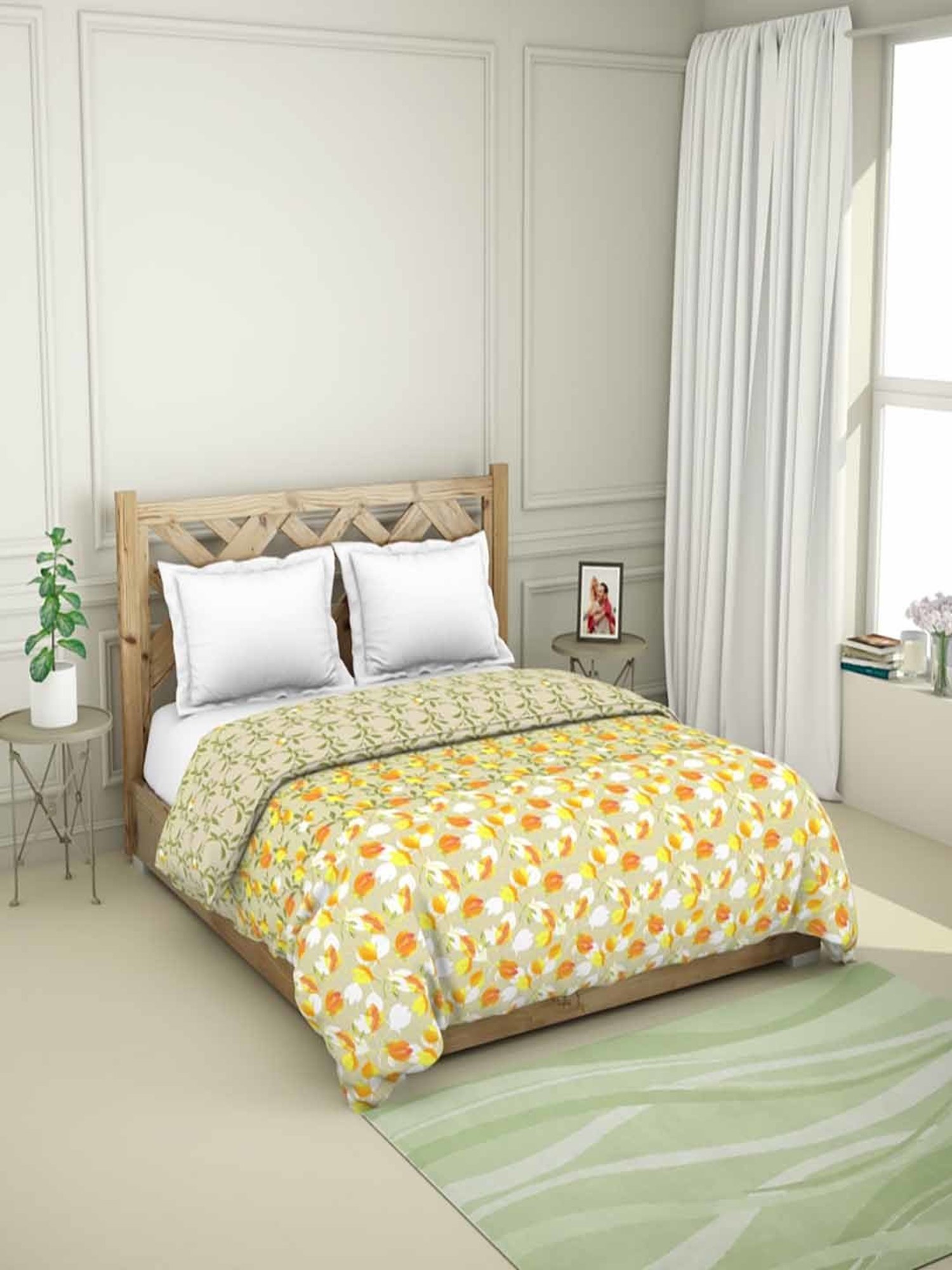 Spaces Blockbuster Plus Floral Green 210 TC Cotton Double Quilt