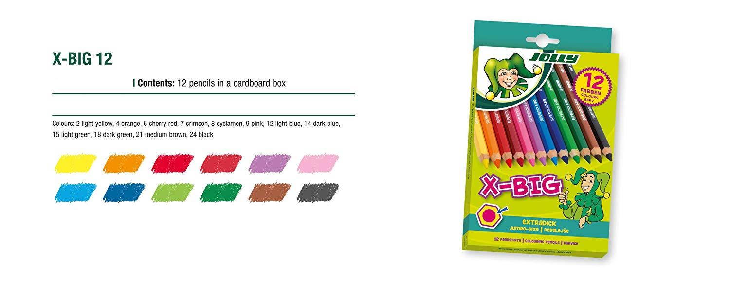 Jolly X-Big Jumbo Colored Pencils; Set of 12, Perfect for Special Needs, Art Therapy, Pre-School and Early Learners