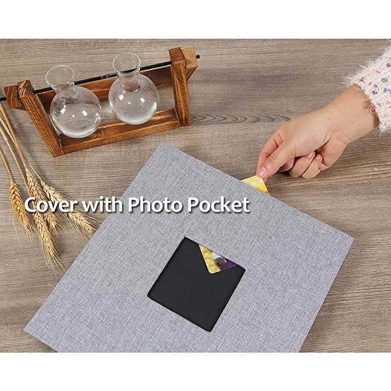 Adhesive Photo Album Magnetic Scrapbook Album 40 Magnetic Double Sided Pages Fabric Hardcover DIY Photo Album Length 11 x Width 106 Inches with A Metallic Pen Grey