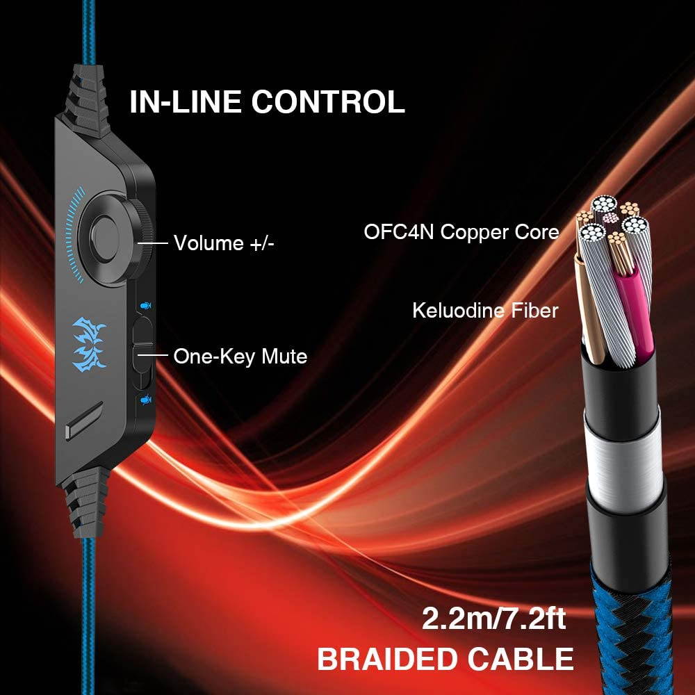 VersionTECH. Gaming Headset for PS4 Xbox One PC, G2000 Gaming Headphones with Mic, LED Lights, Noise Reduction for laptop-Blue