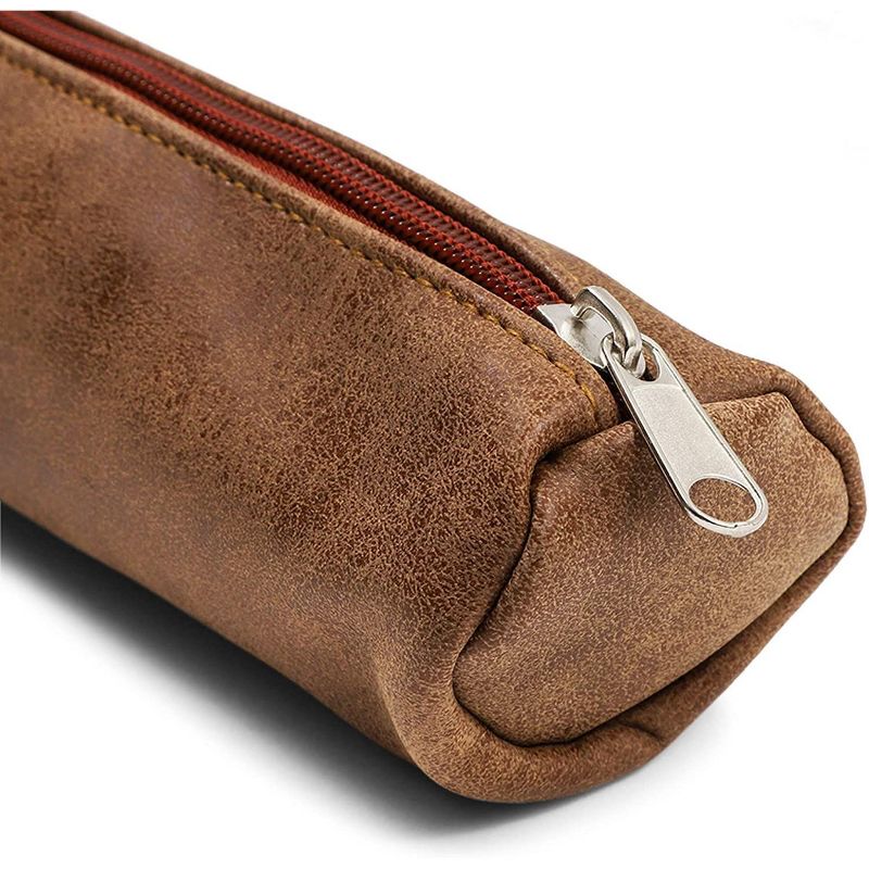 Juvale 2-Pack Brown Faux Leather Pencil Pouch Pen Case for School & Office 2.5 x 9 in