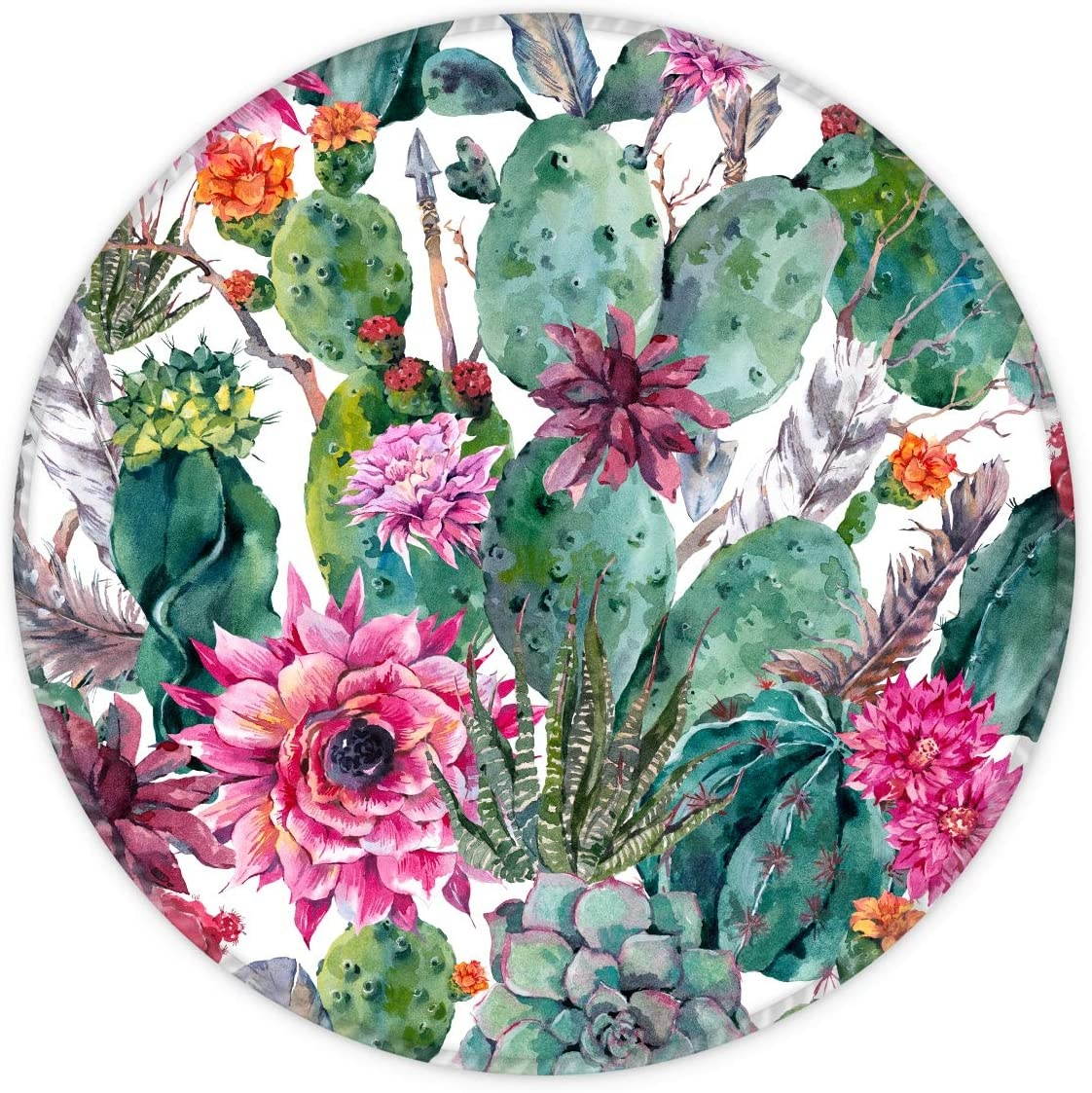Dooke Mouse Pad with Stitched Edge, Premium-Textured Mouse Mat with Waterproof Non-Slip Rubber Base, Cute Round Mousepad for Laptop Computer Office Desk Accessories, 7.9 x 7.9 inch, Cactus and Flowers
