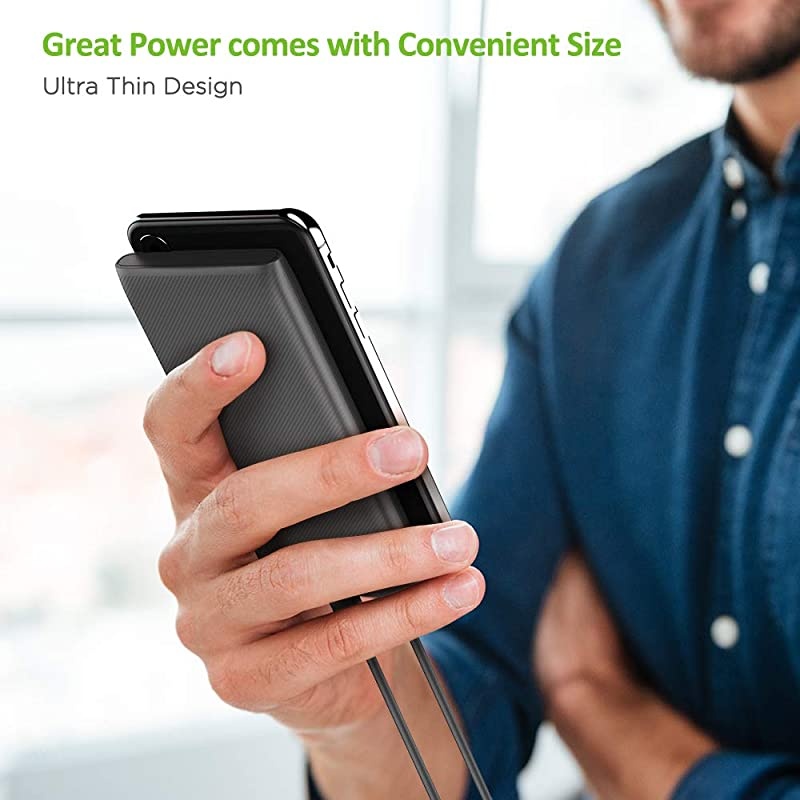 Power Bank 10000mAh USB C Battery Pack Slimline Portable Charger with Dual USB Output Compatible with iPhone XsXRXS MaxX iPad Galaxy S9 Note 9
