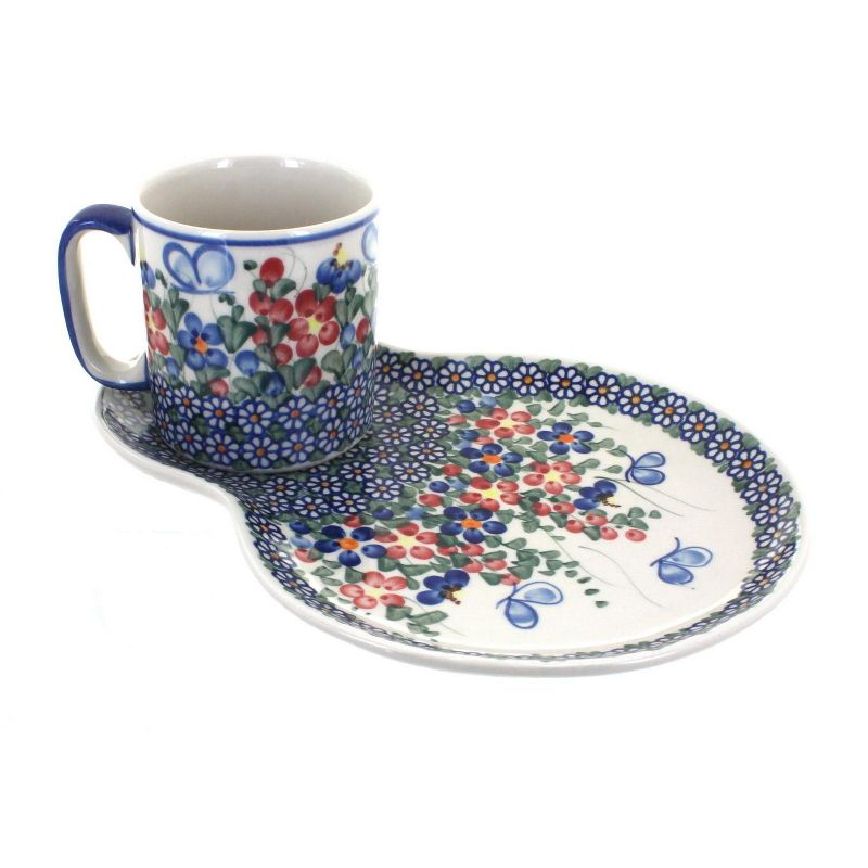 Blue Rose Polish Pottery Garden Butterfly Breakfast Plate with Mug