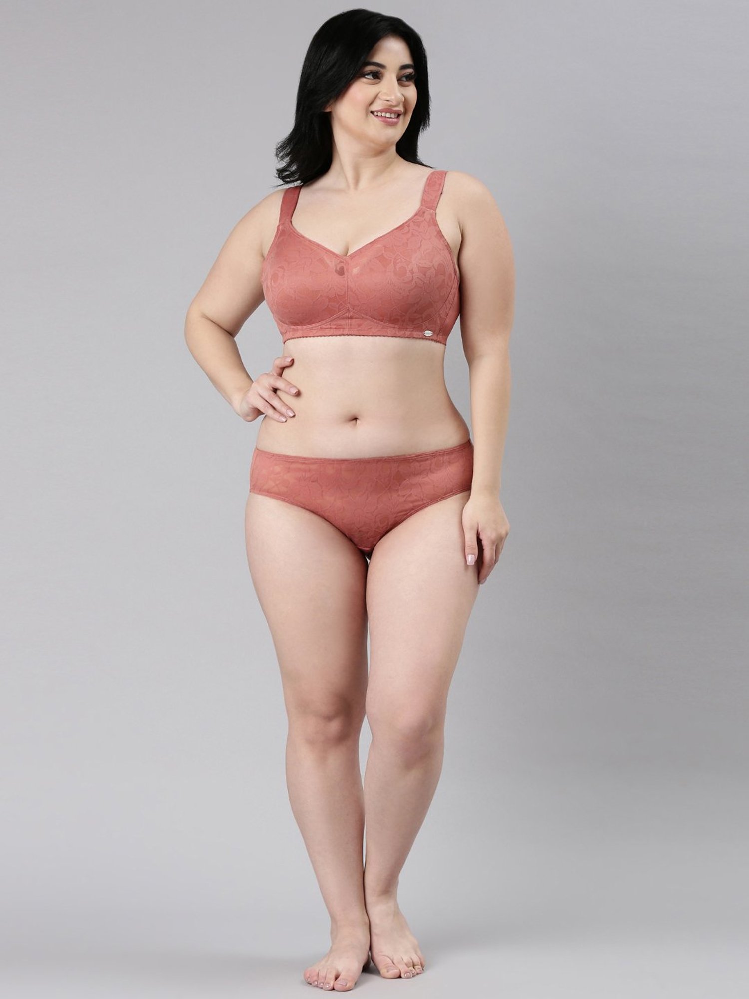 Enamor Nude Pink Lace Work Hipster Panty