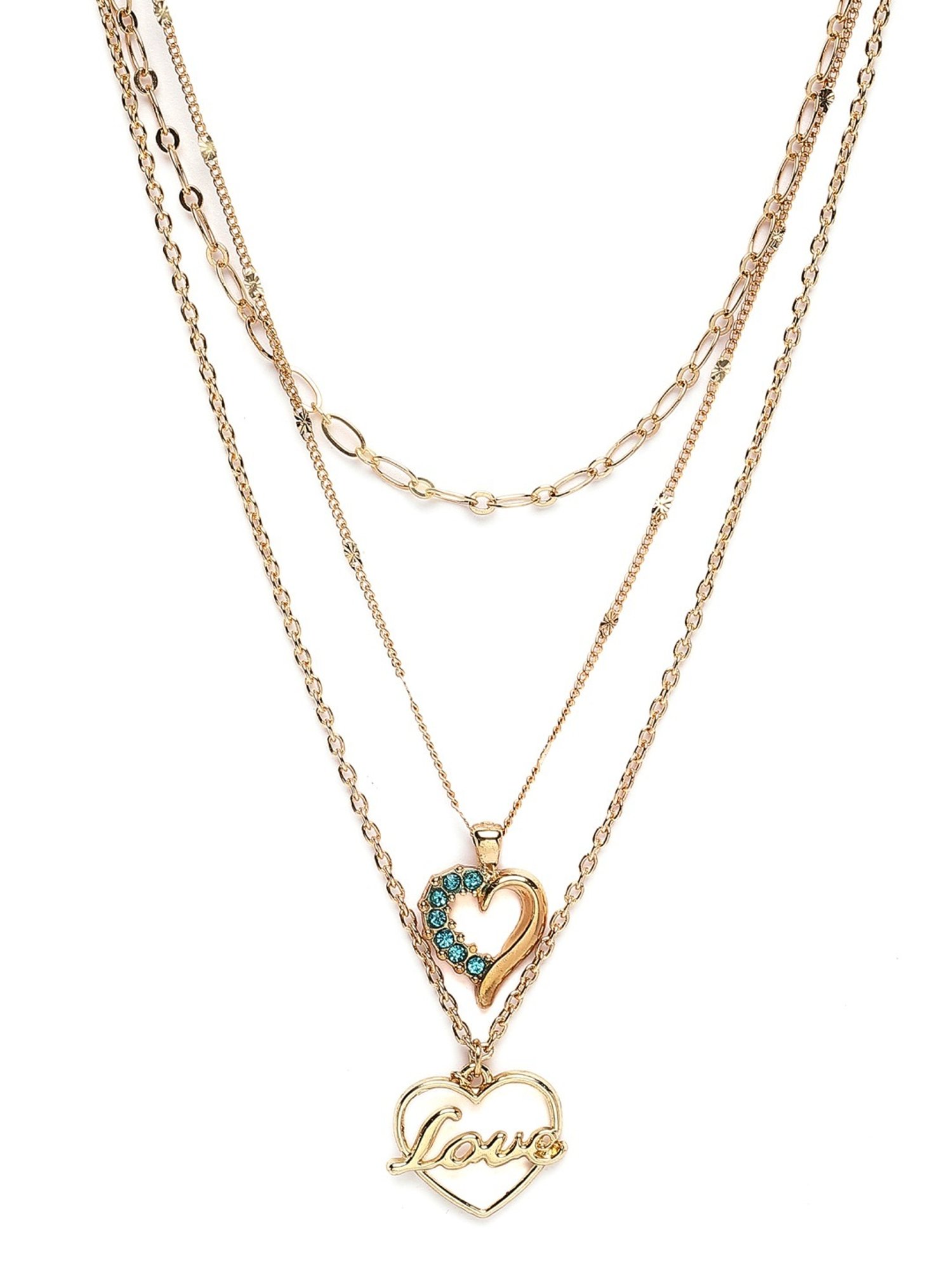 Karatcart Golden Love & Heart Shape Multicharm Multilayered Chain Women