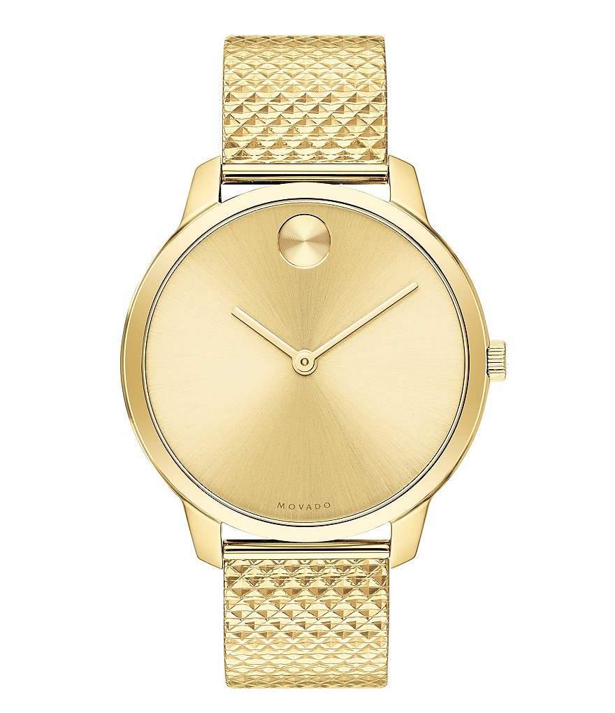 Movado Bold Stainless Steel Goldtone Pyramid Bracelet Watch