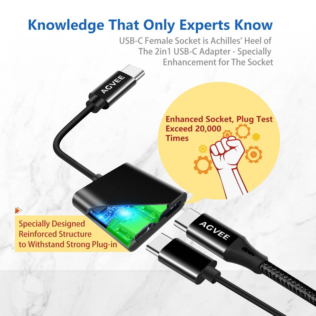 AGVEE Dual USB-C Headphone & Charging Adapter, Type-C Earbud Splitter, Duo USBC Audio & Charger Jack Earphone Dongle for Samsung S21 S20 FE 5G Ultra, Note 20 10, iPad Pro, Pixel 2 3 4 5 XL, Gray