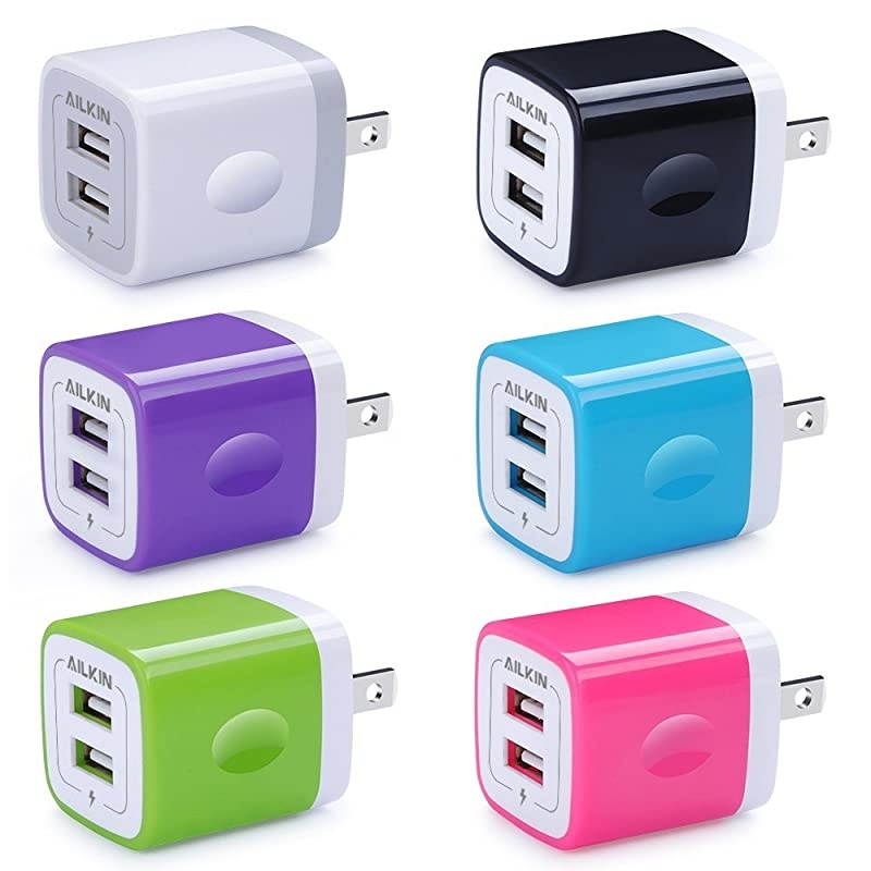 USB Wall Charger, Charger Adapter,  6-Pack 2.1Amp Dual Port Quick Charger Plug Cube Replacement for iPhone X/8/7/6S/6S Plus/6 Plus/6, Samsung Galaxy S7/S6/S5 Edge, LG, HTC, Huawei, Moto etc.