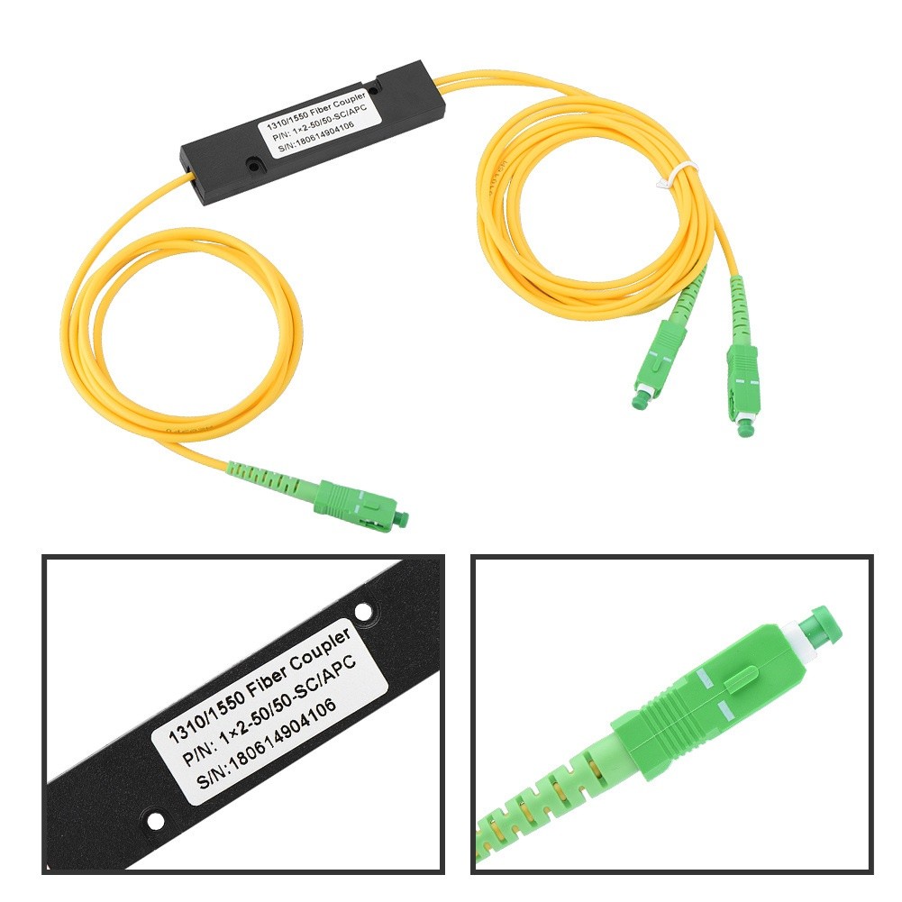 SC APC 1x2 Fiber Optic PLC Splitter Singlemode Fiber Pigtails FBT Splitter 2.2M