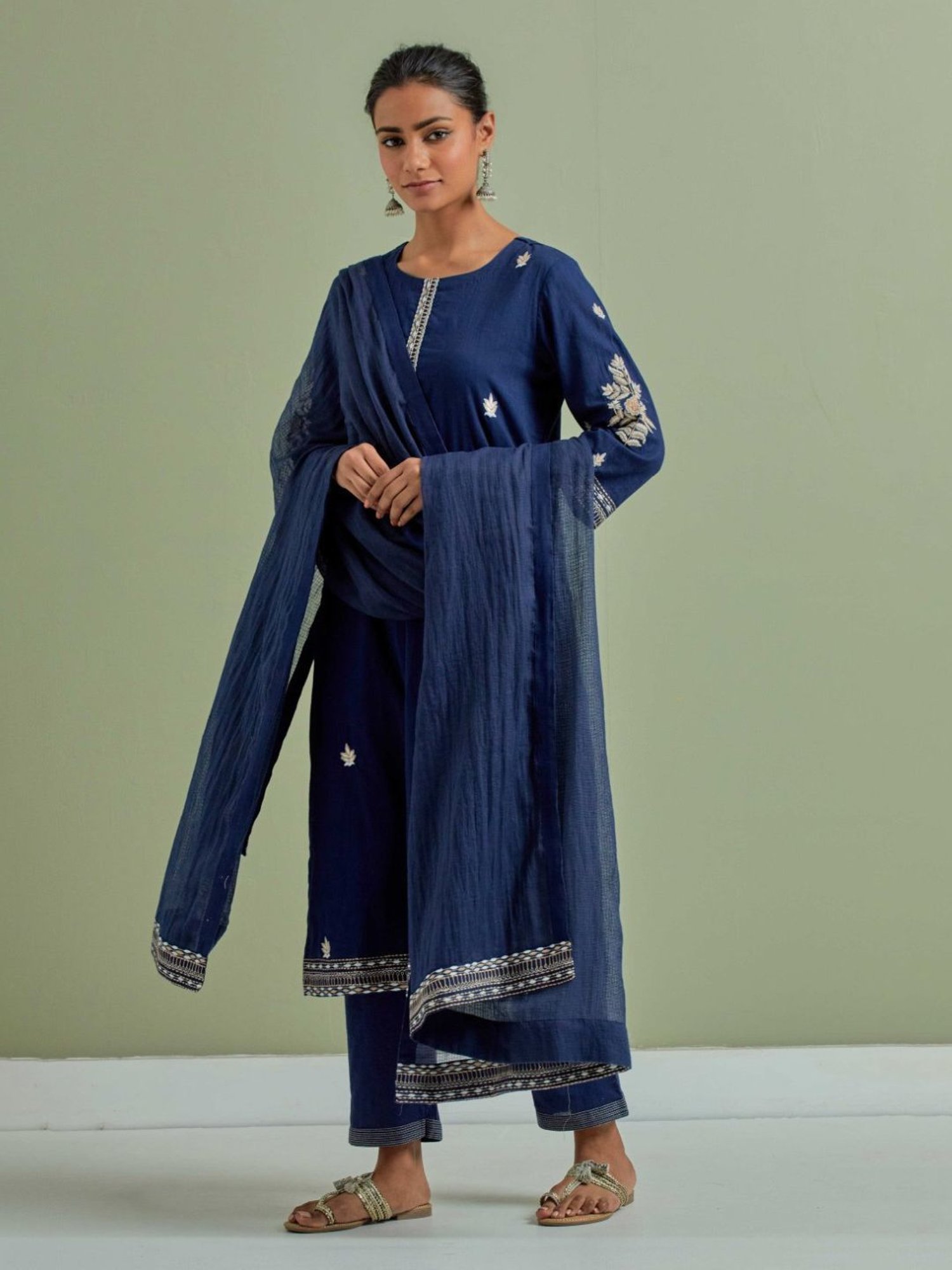 Priya Chaudhary Blue Lara Embroidered Cotton Kurta with Pants