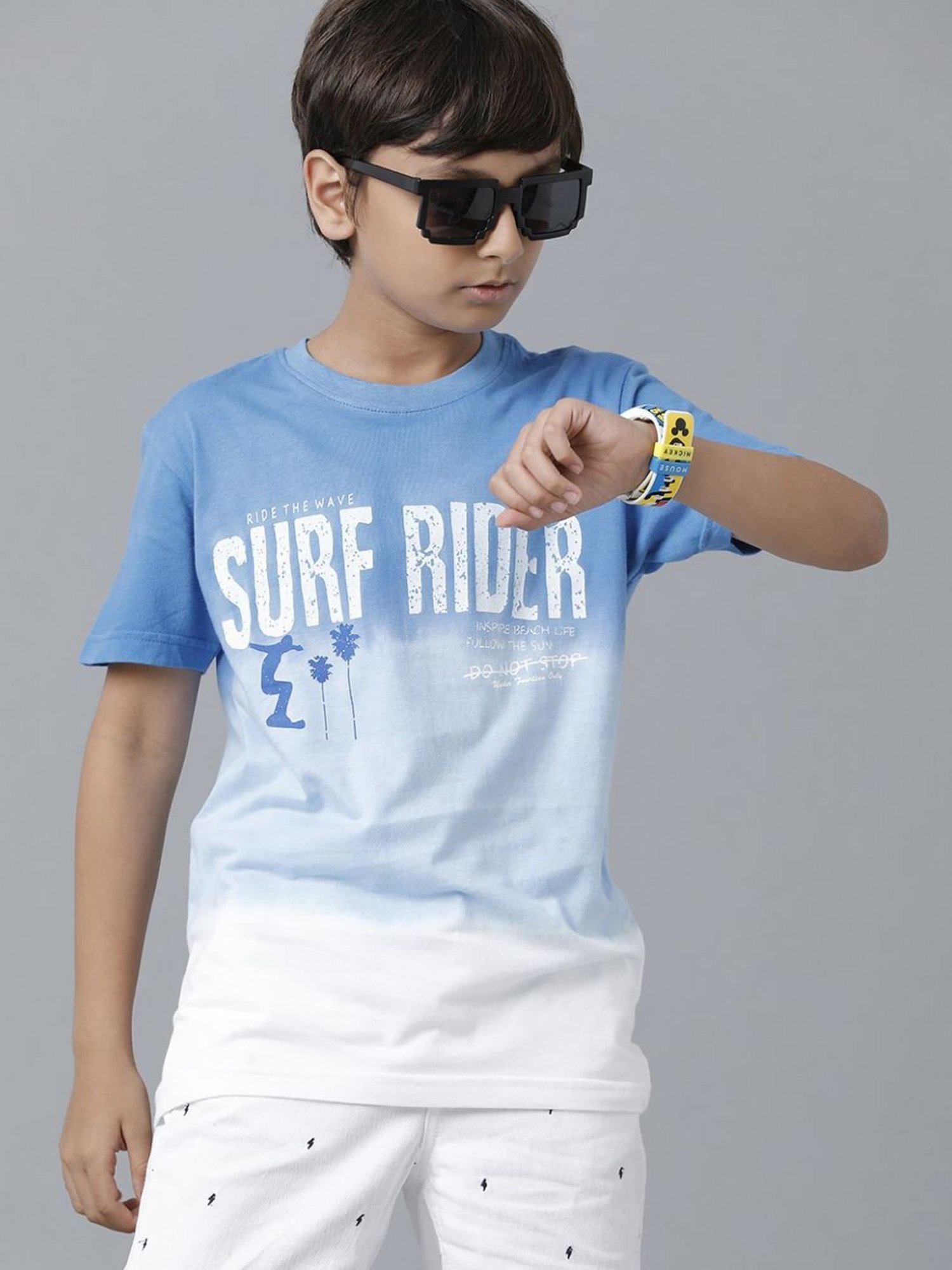 Under Fourteen Only Kids Blue Cotton Printed T-Shirt