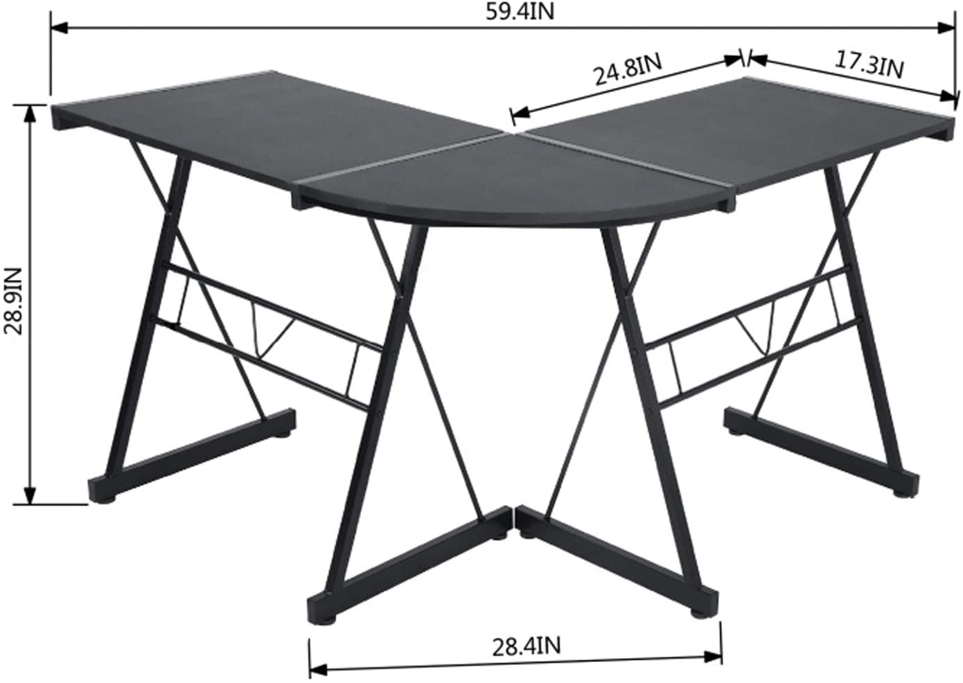L Shaped Corner Desk, Industrial Style Computer Gaming Desk PC Laptop Workstation for Home Office, Black