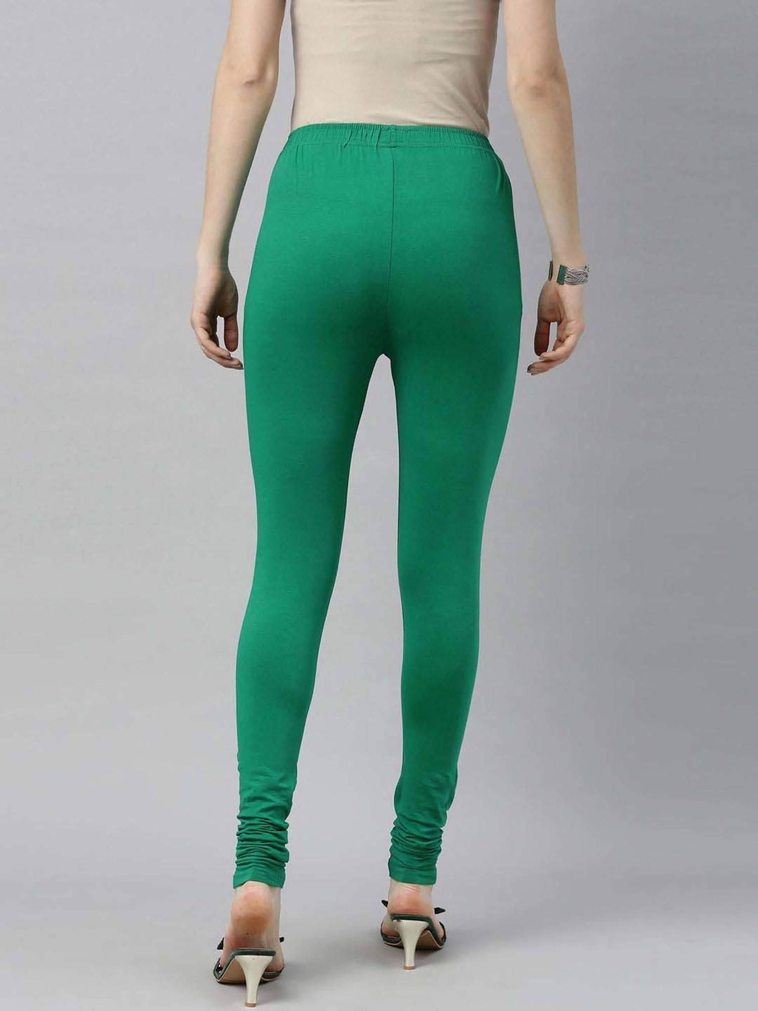 JCSS Cream & Green Cotton Leggings - Pack Of 2