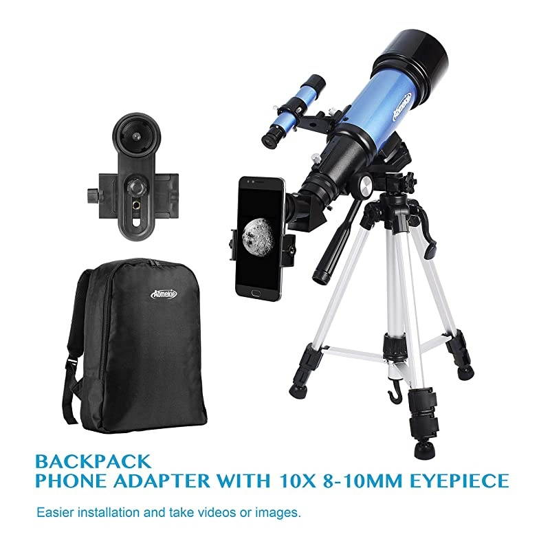 Telescope for Adults Kids Astronomy Beginners 70mm Refractor Telescopes with Adjustable Tripod 10X Phone Adapter 3X Barlow and Backpack