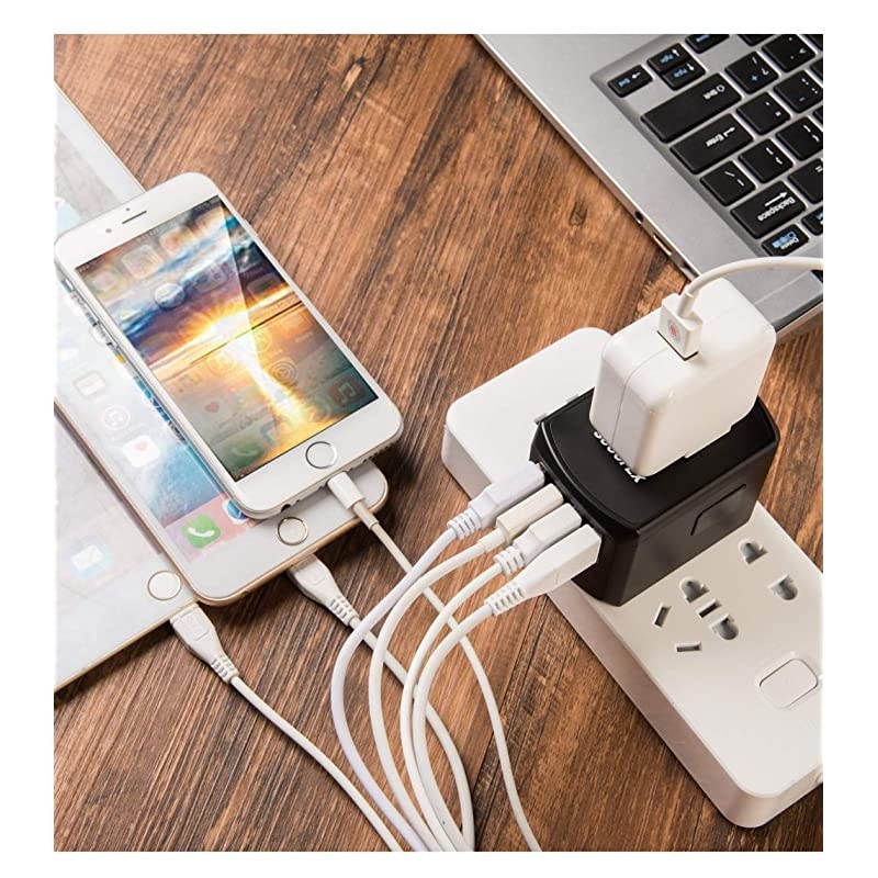 Travel Adapter International Power Adapter Electric Outlet Converters Wall Charger AC Plug with 4 x 24A USB Ports 30A USB TypeC for Canada USA Europe UK AU Asia 150 Countries fo