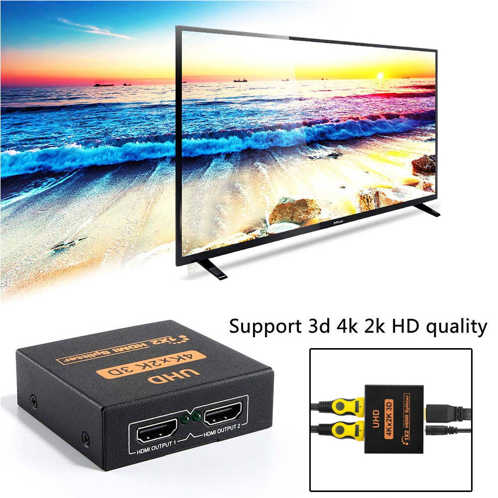4K 1X2 HDMI Splitter 1 in 2 Out HDMI Switch 3D HD Splitter 2 Ports HUB HDMI Repeater for HDMI Adapter Dual Display for HDTV/DVD/Projector