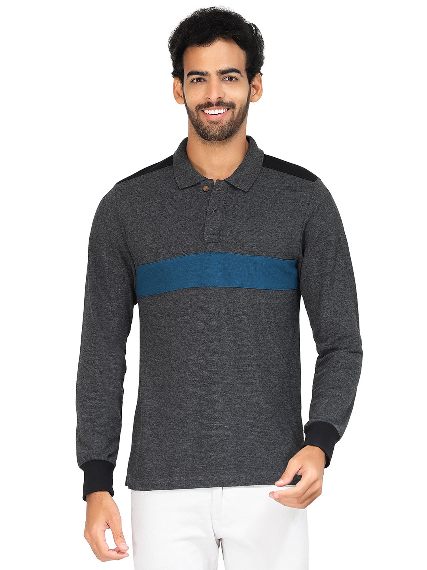 Kalt Dark Grey & Teal Regular Fit Polo T-Shirt