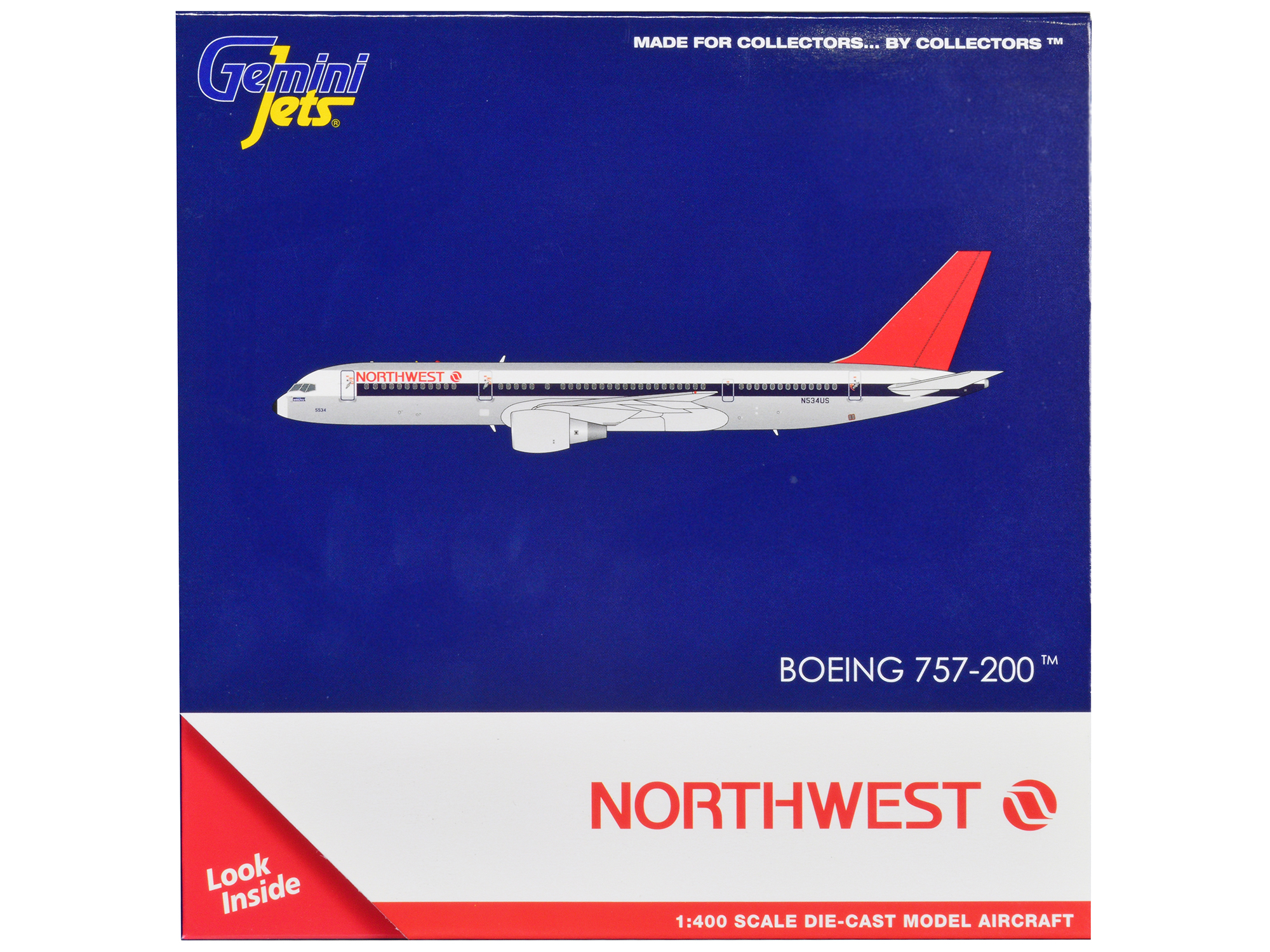 Boeing 757-200 Commercial Aircraft "Northwest Airlines" Silver and White with Red Tail 1/400 Diecast Model Airplane by GeminiJets